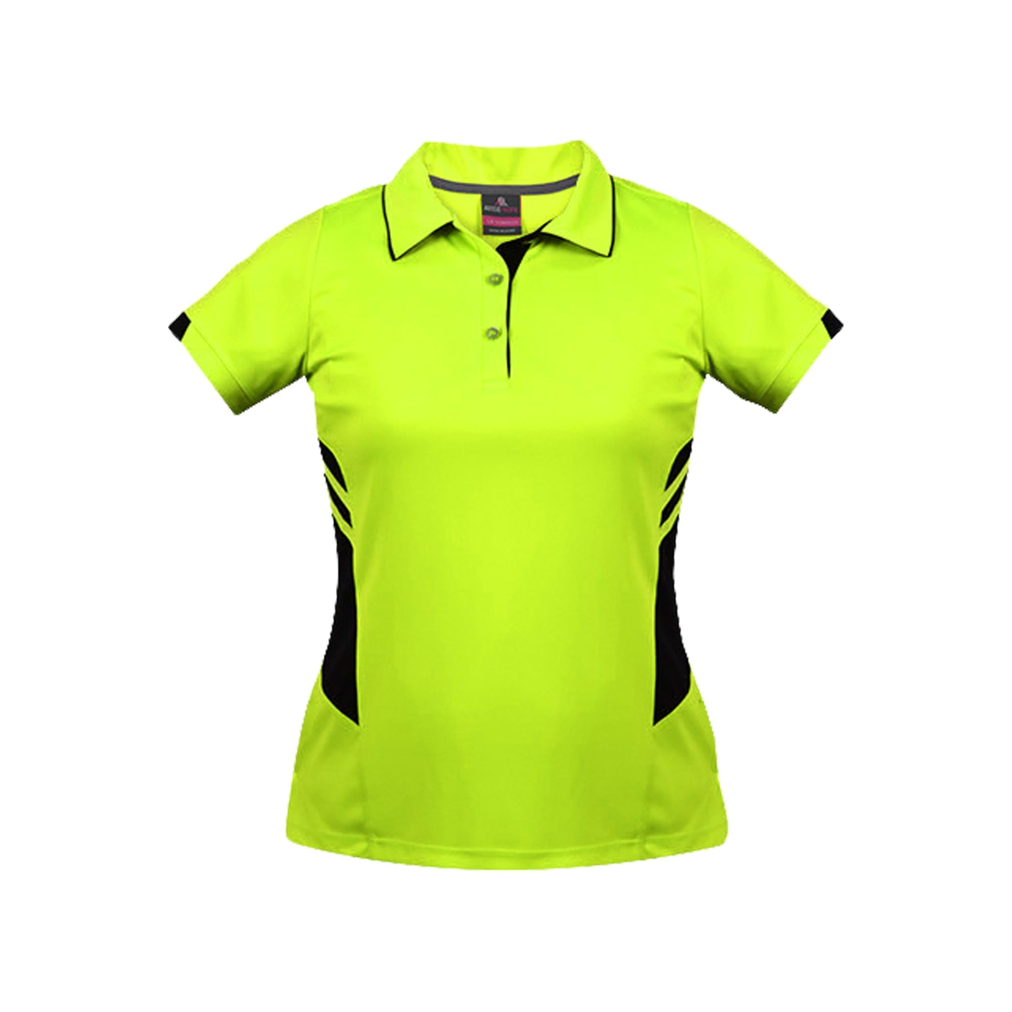 ladies tasman polo in neon yellow black