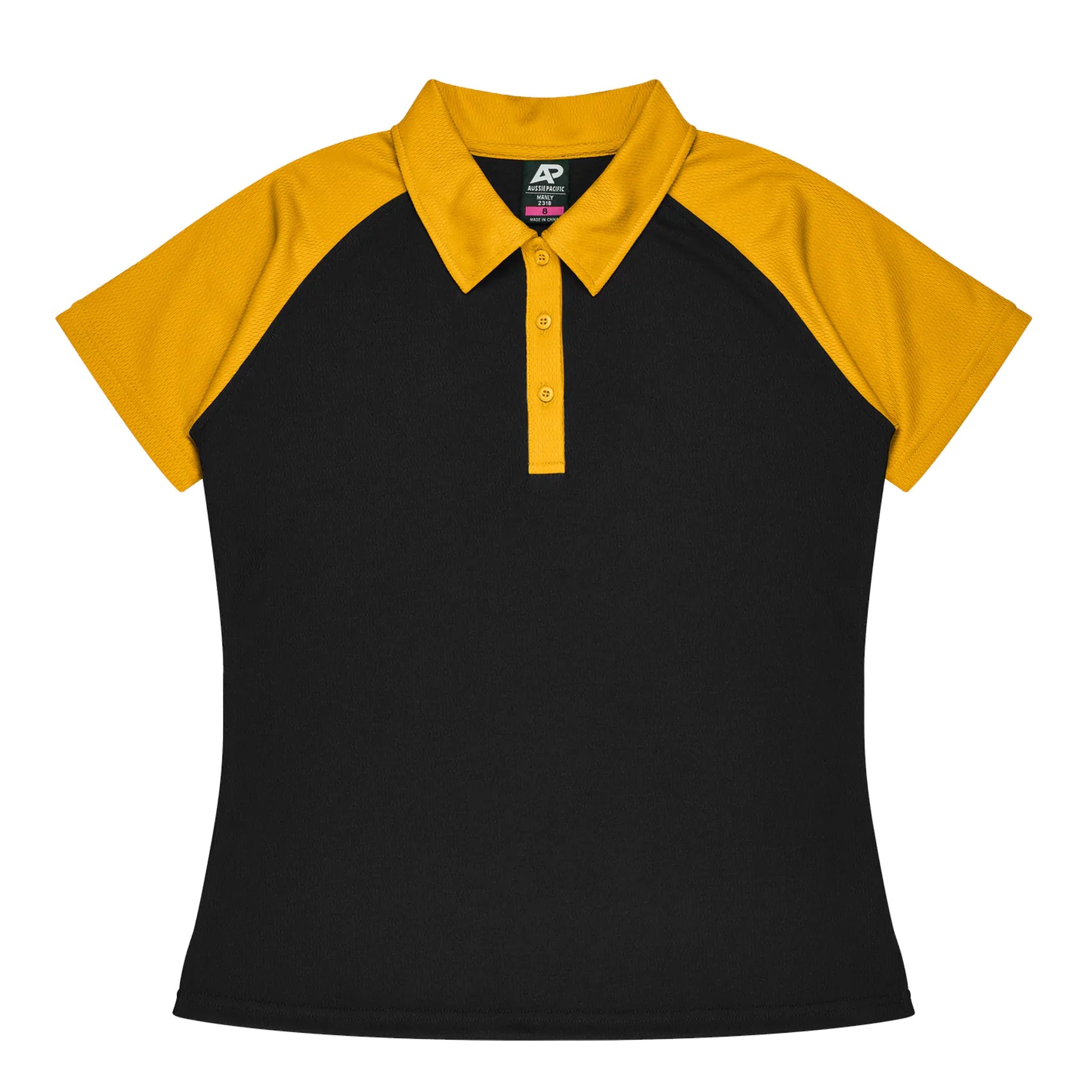 manly ladies polo in black gold