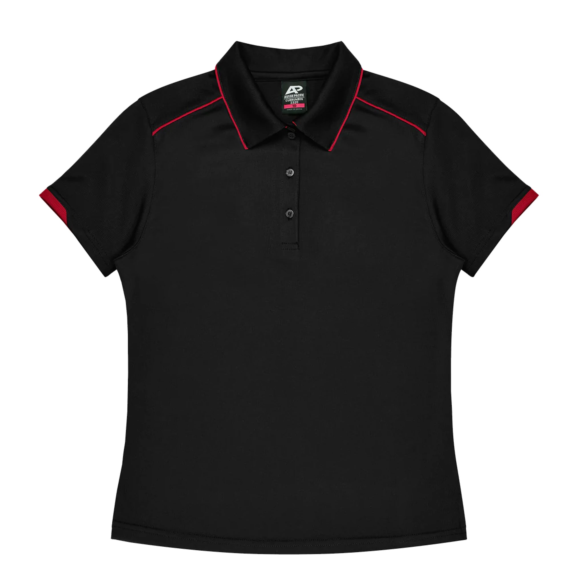 currumbin ladies polo in black red