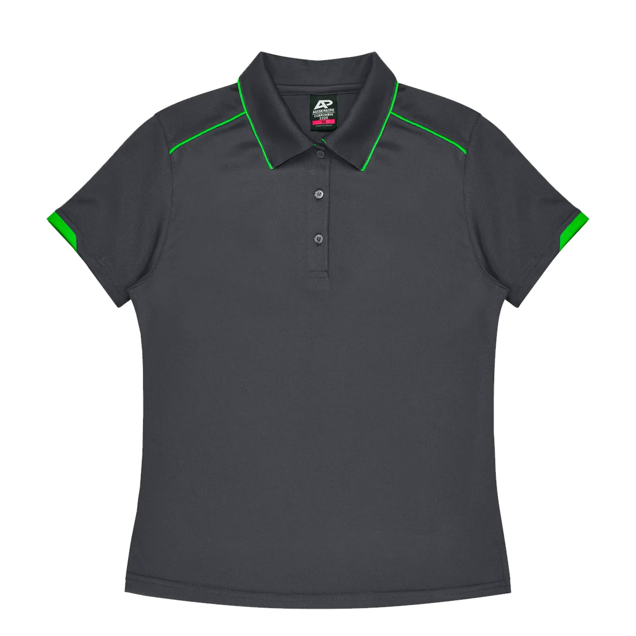 currumbin ladies polo in slate hi viz green