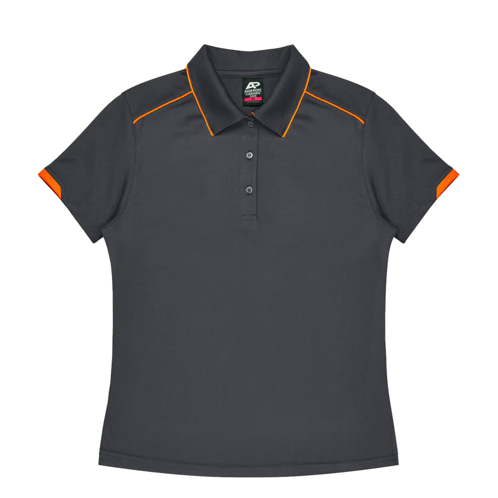 currumbin ladies polo in slate hi viz orange