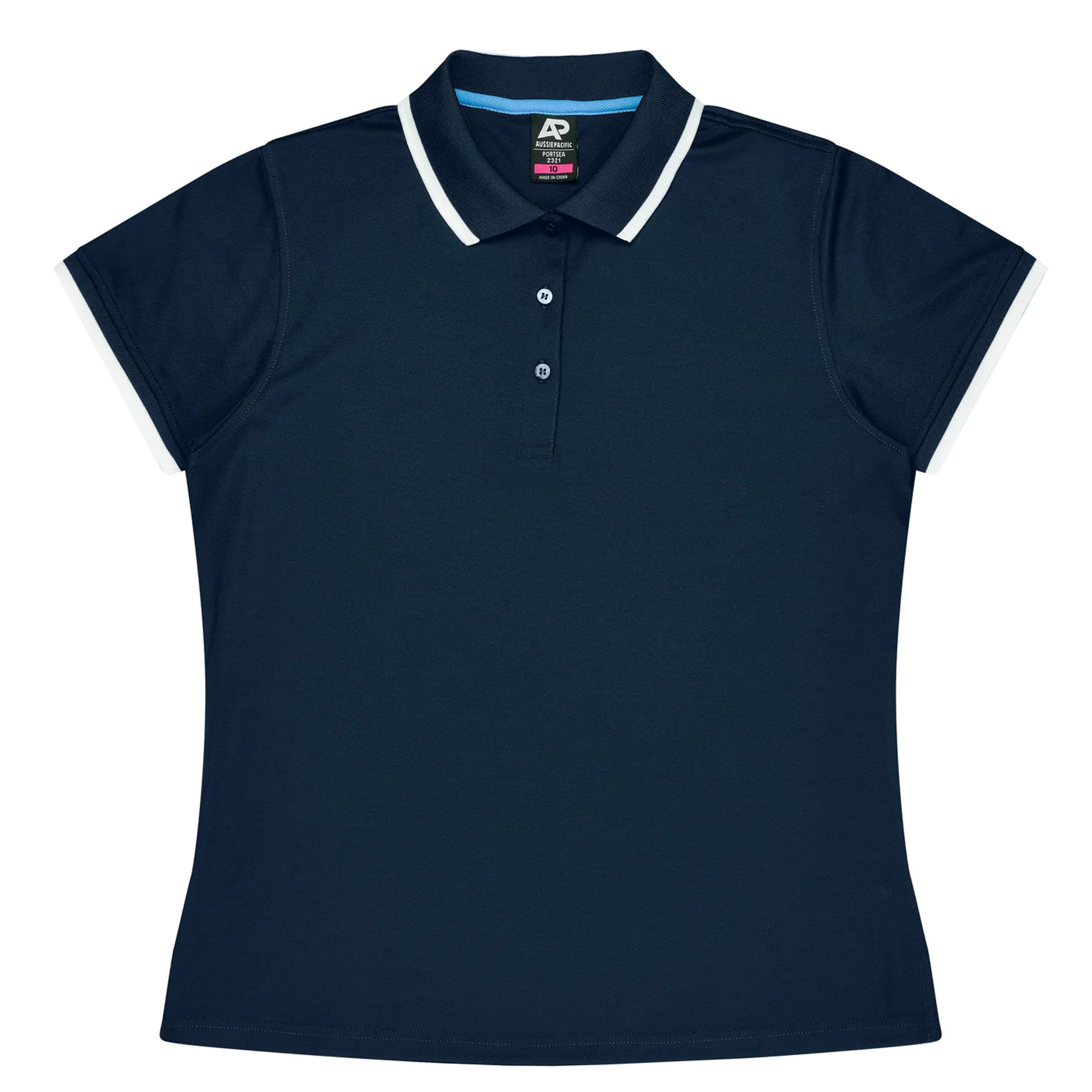 aussie pacific portsea ladies polo in navy white