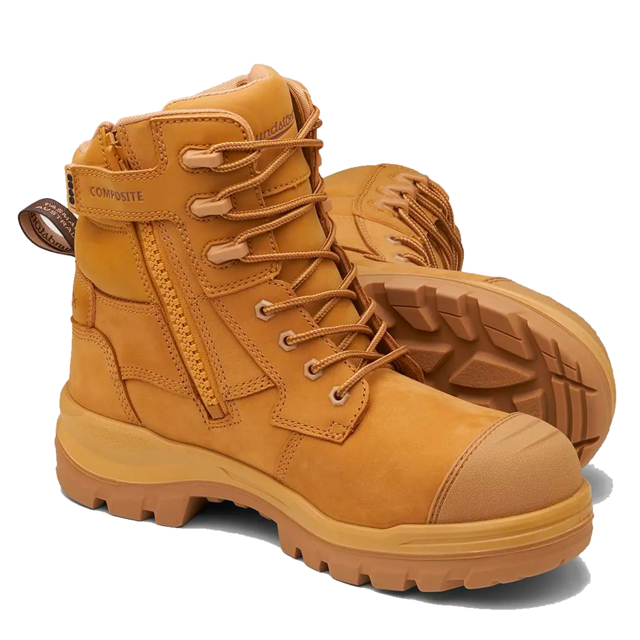 blundstone high zip side rotoflex work boot in wheat