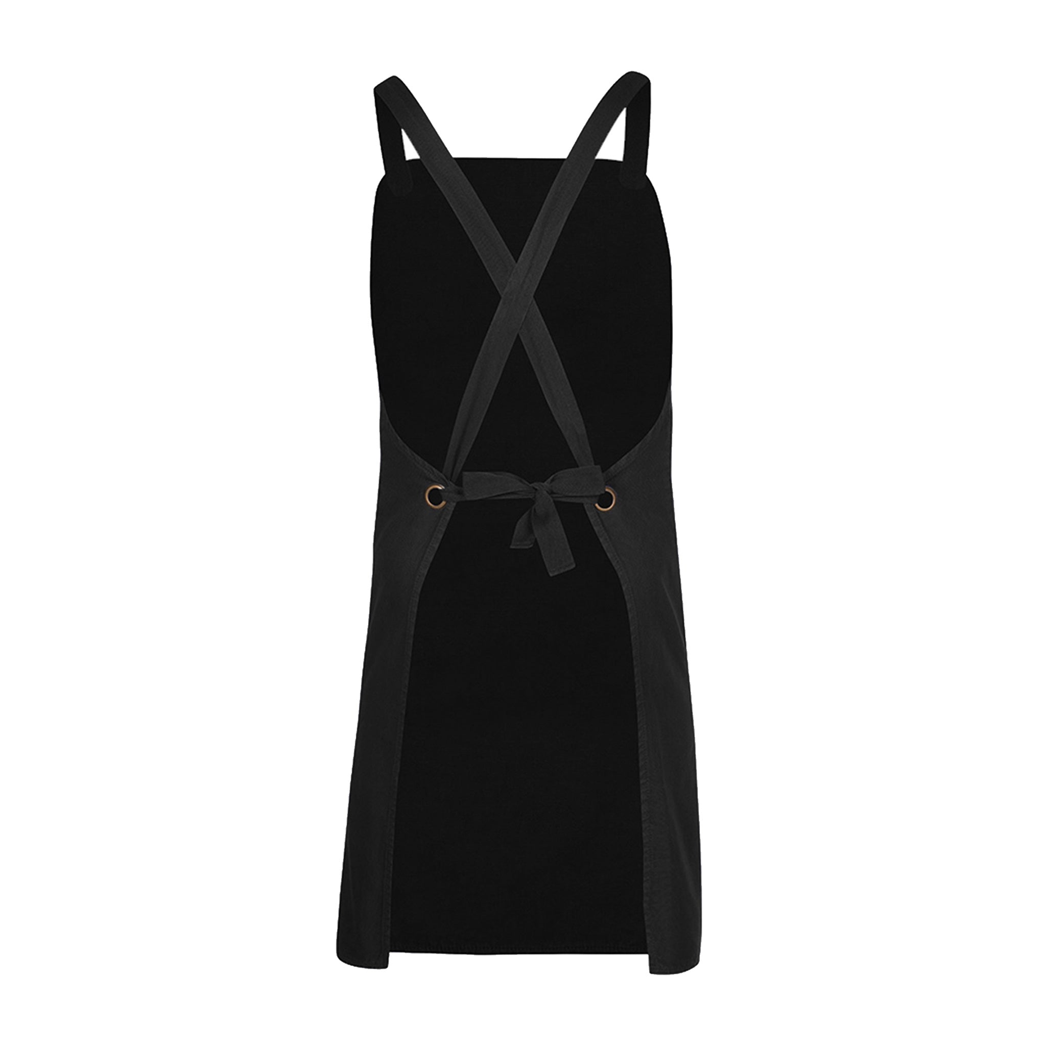 black cross back canvas apron back view