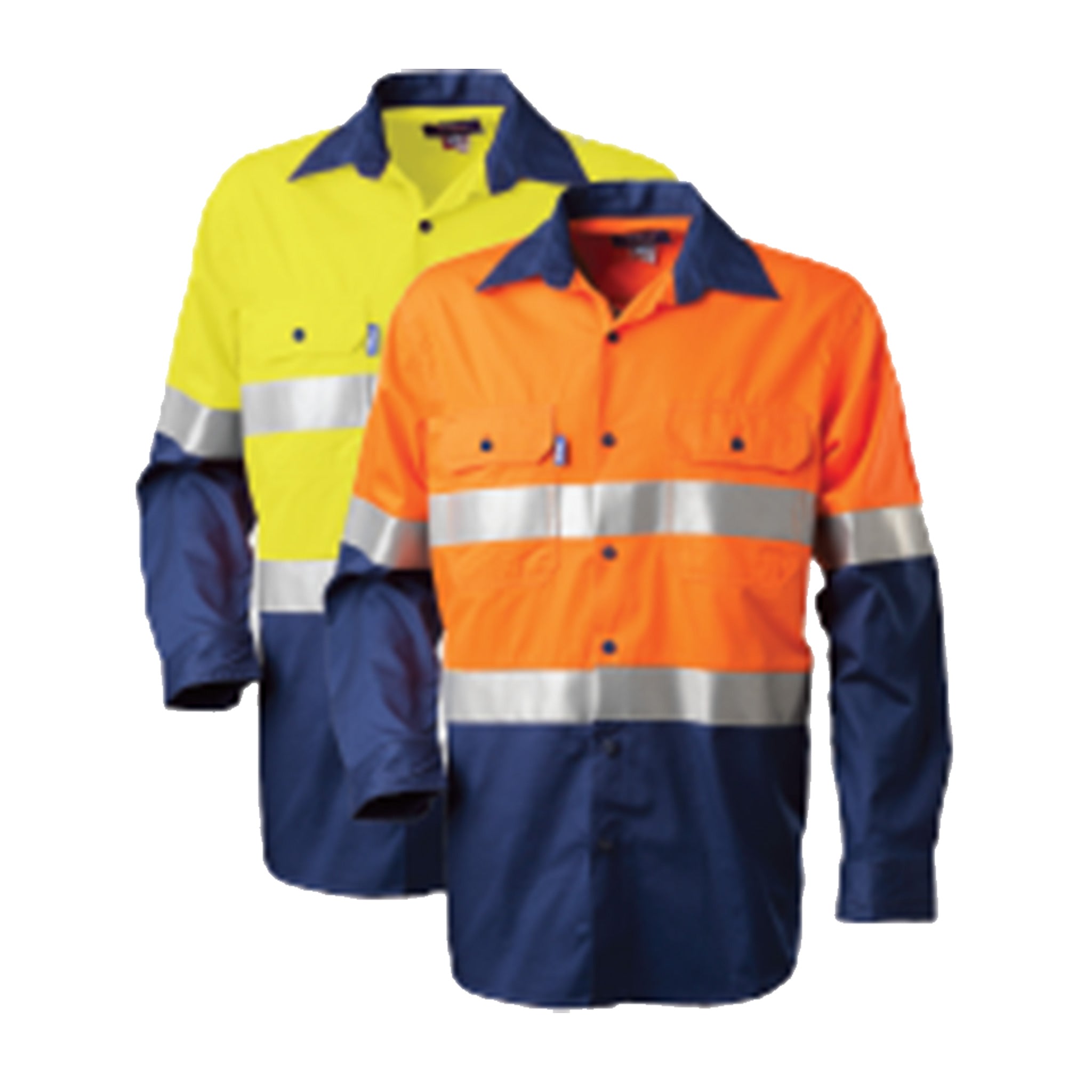 regular weight hi vis cotton shirt with 3m tape in orange navy and yellow navy