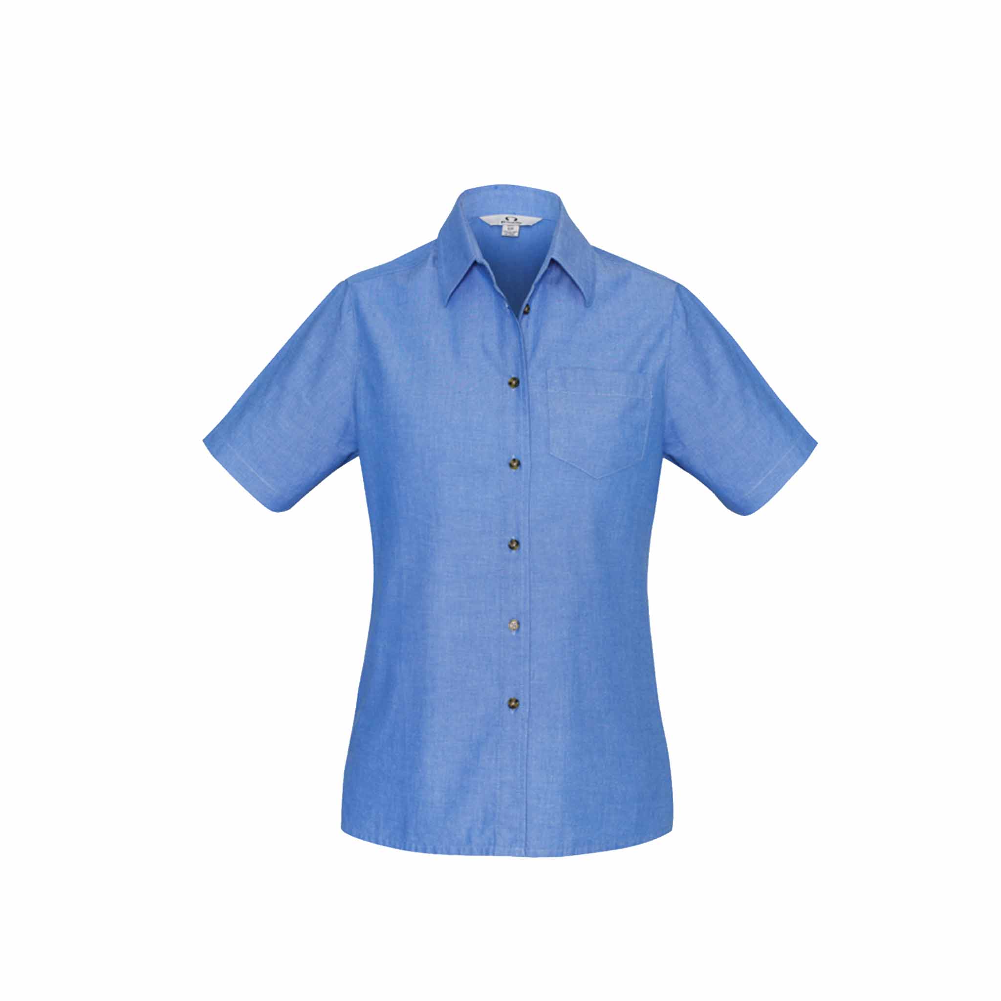 chambray ladies wrinkle free short sleeve shirt