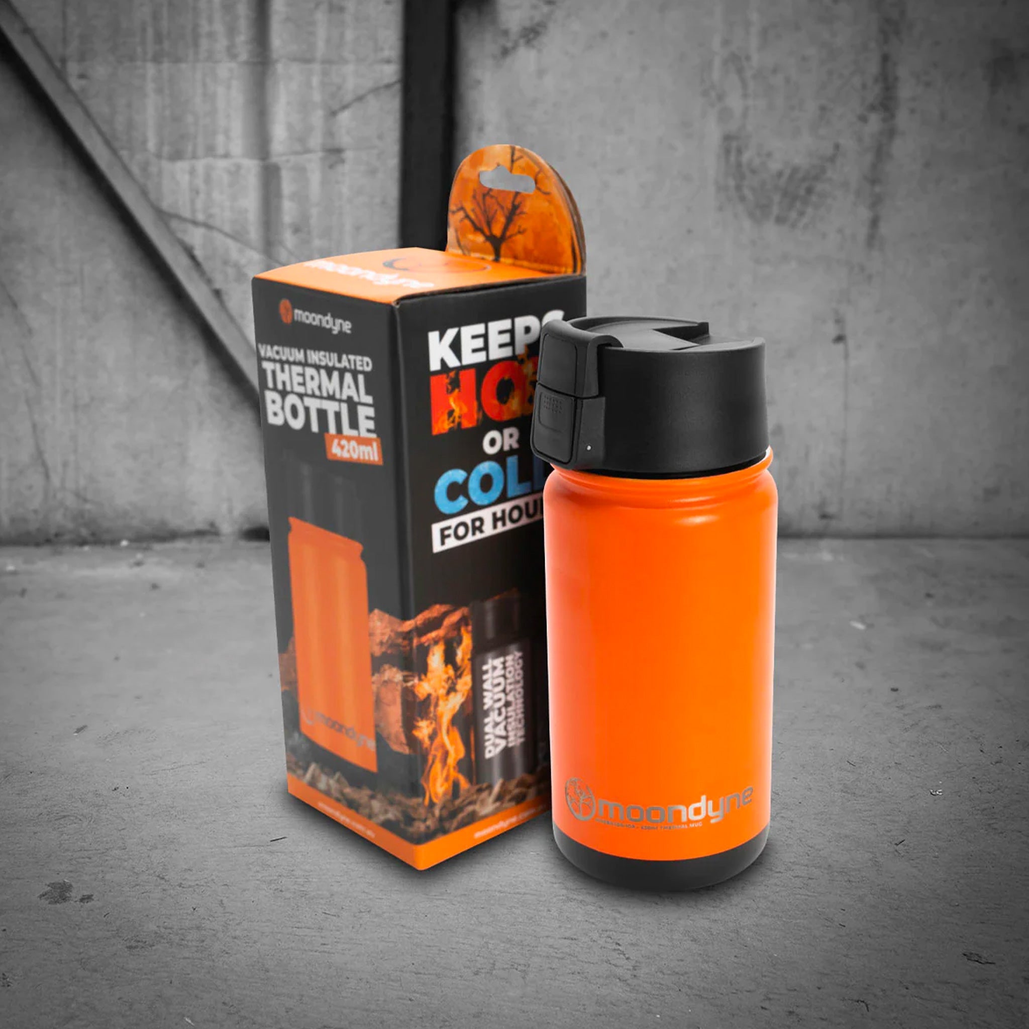 moondyne 420ml insulated thermal mug in orange