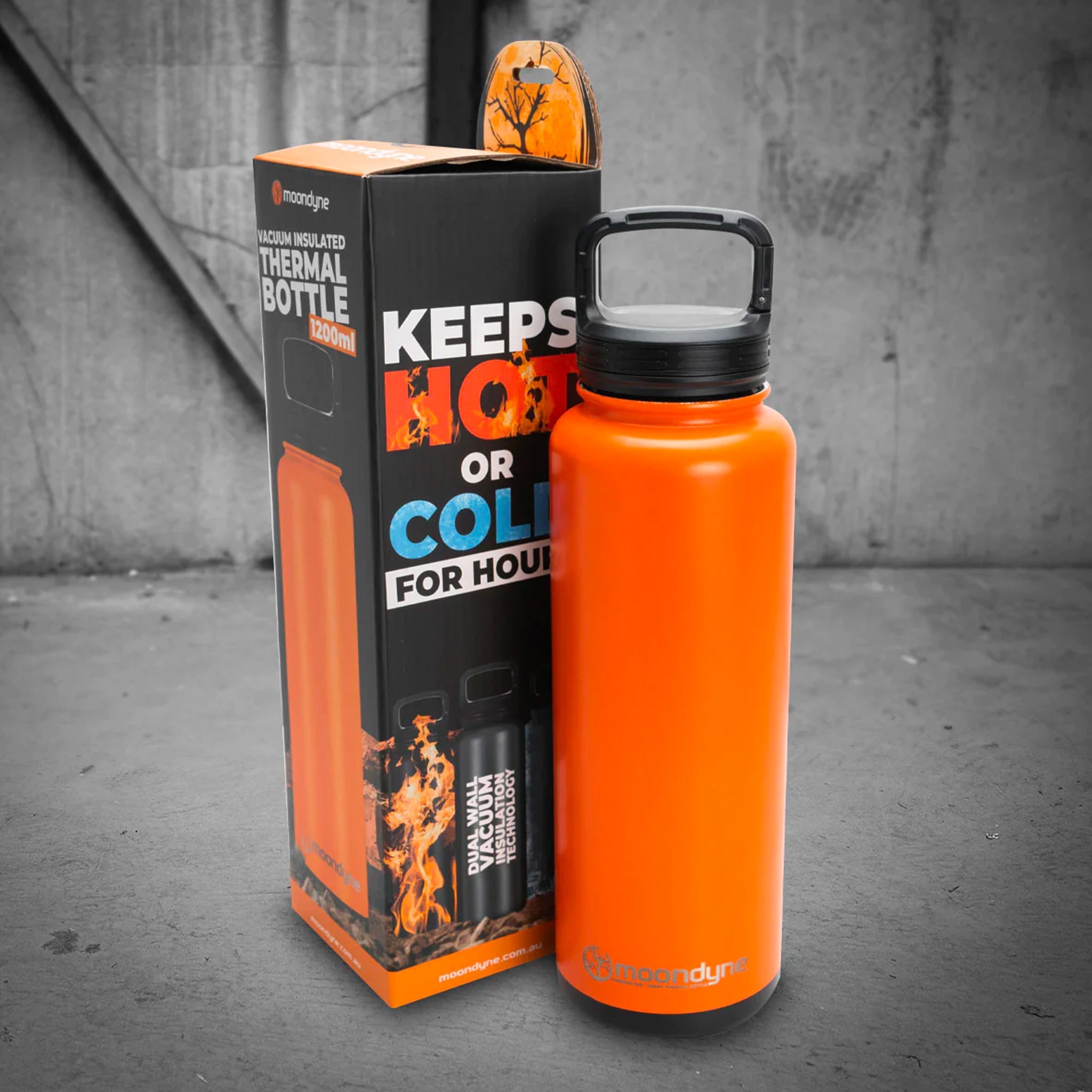 moondyne 1200ml insulated thermal bottle in orange