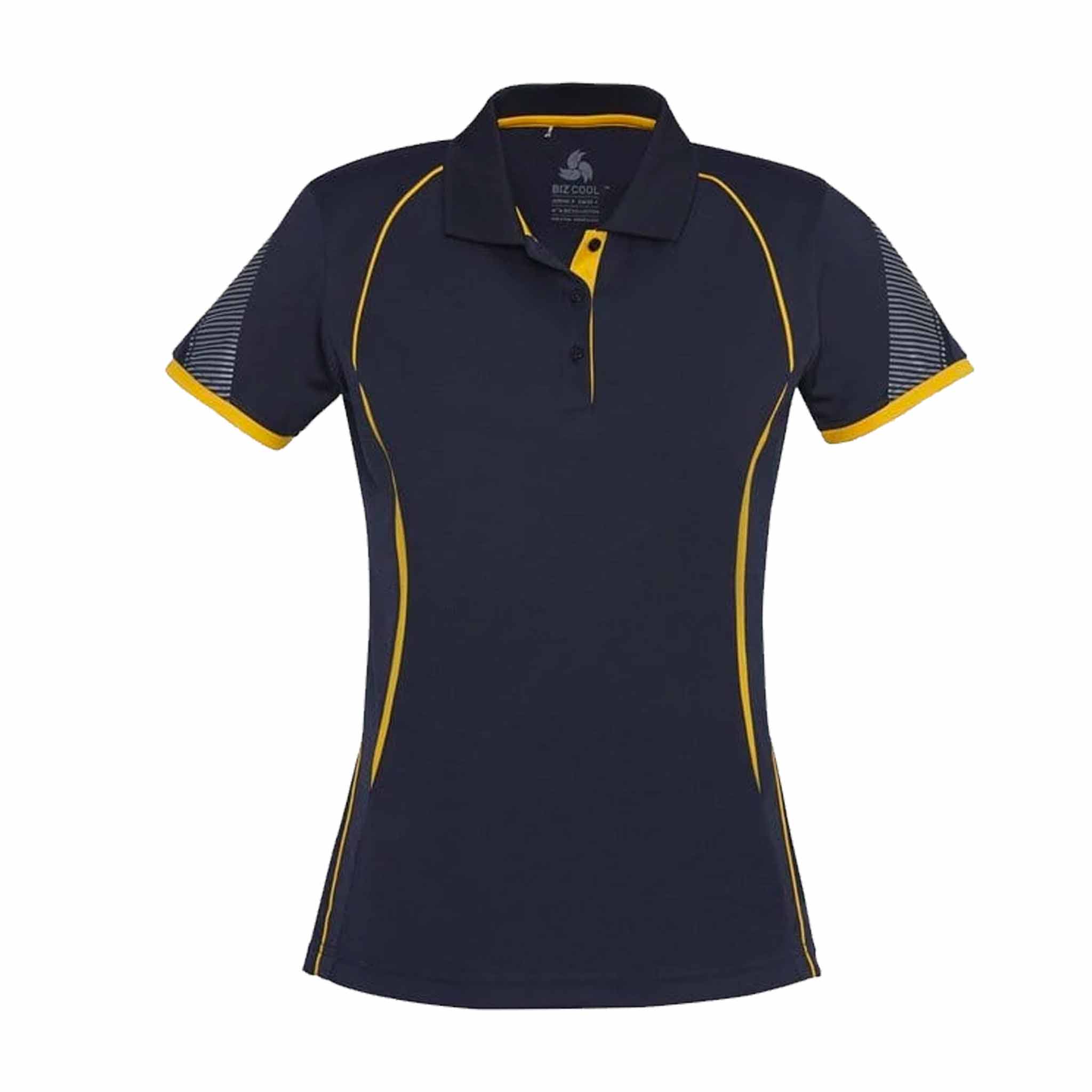 ladies razor polo in navy gold