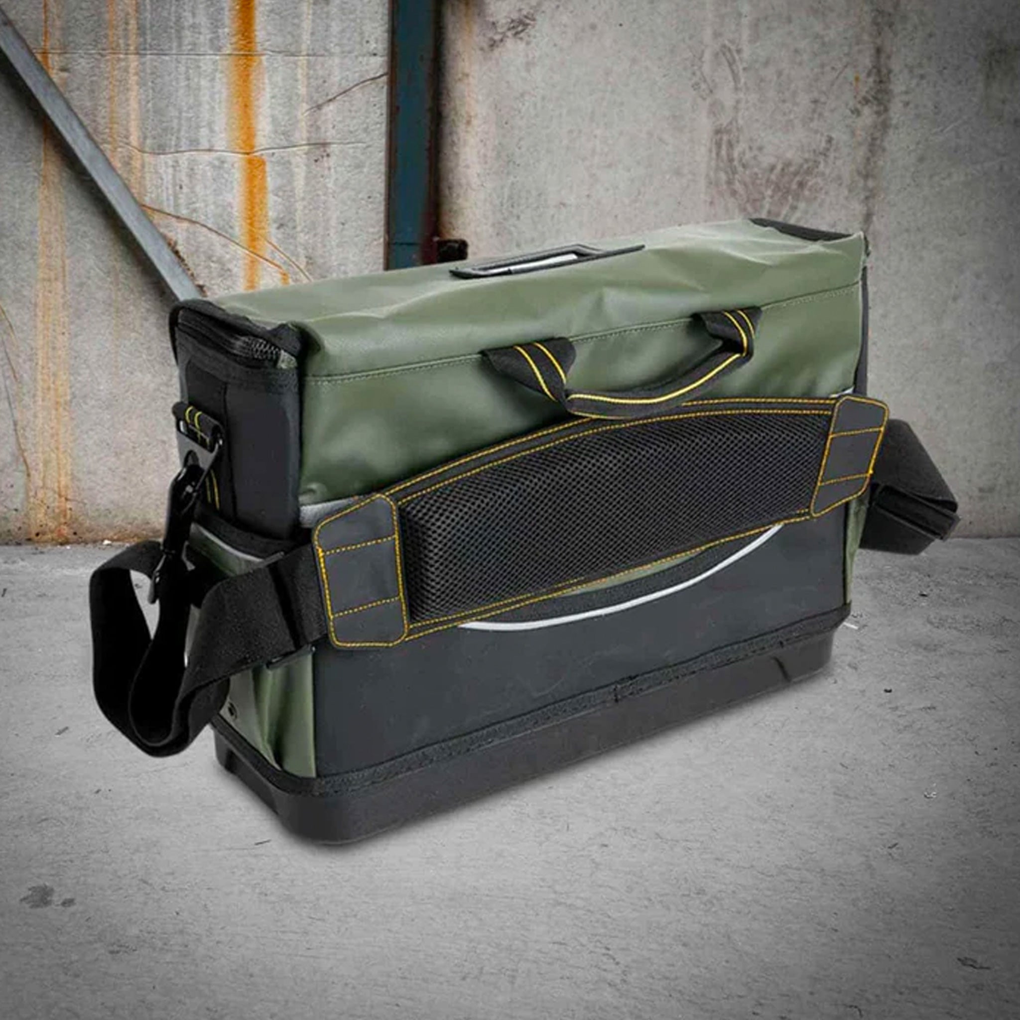 rugged xtremes deluxe green medium pvc tool bag 