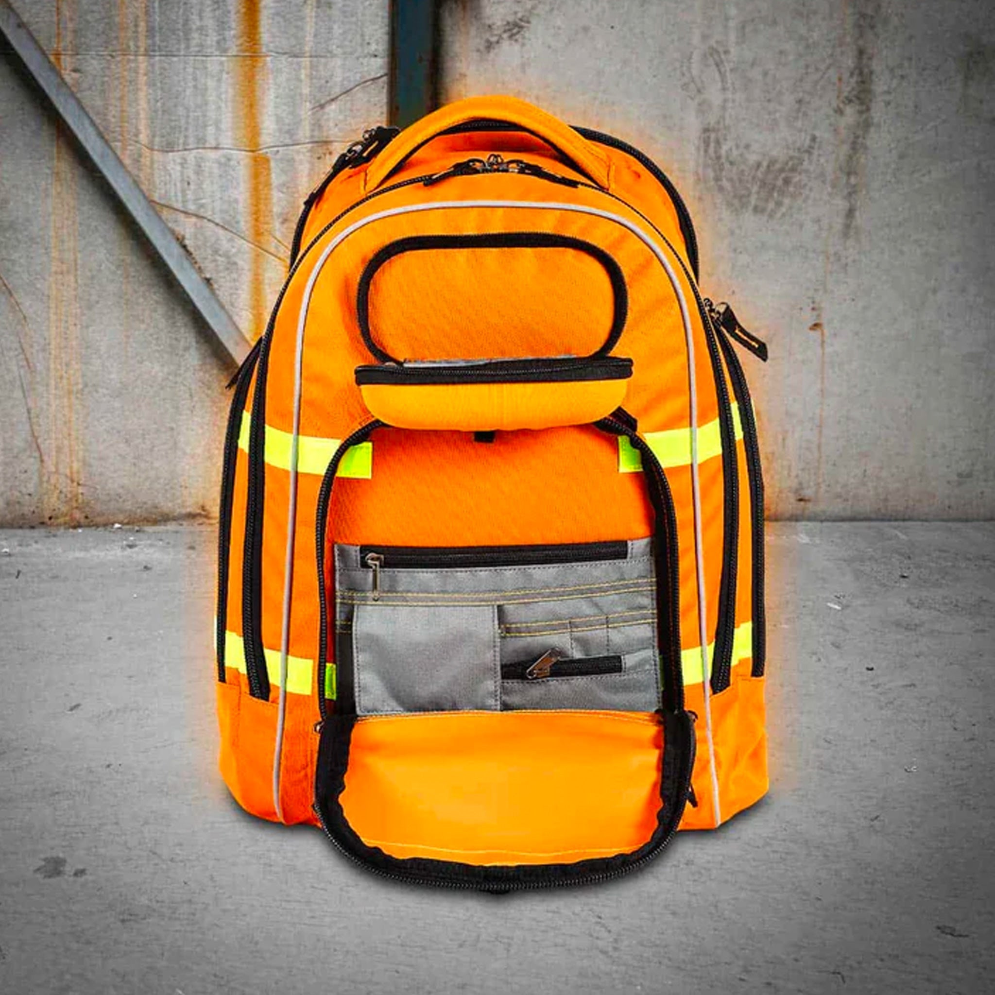 rugged xtremes canvas laptop backpack in hi vis orange