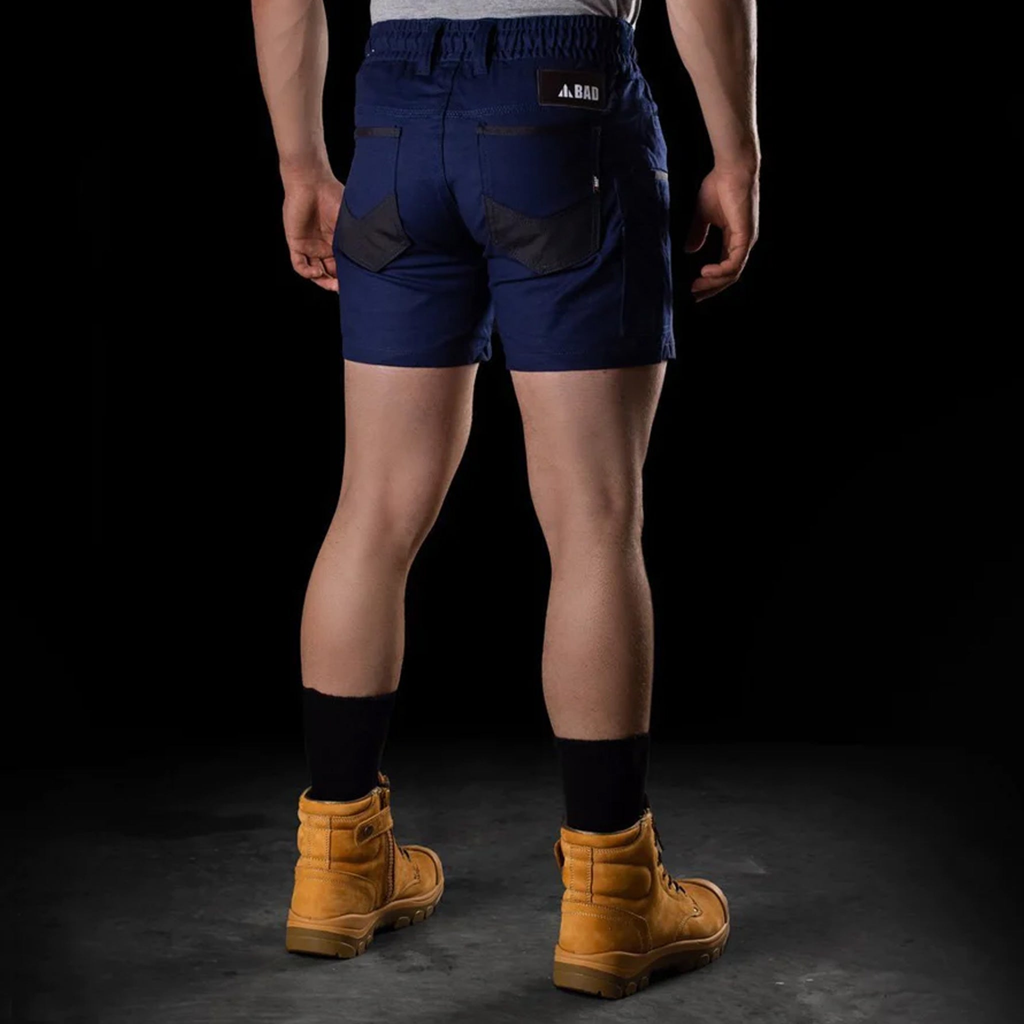 bad saviour pro elastic waist work short shorts in navy