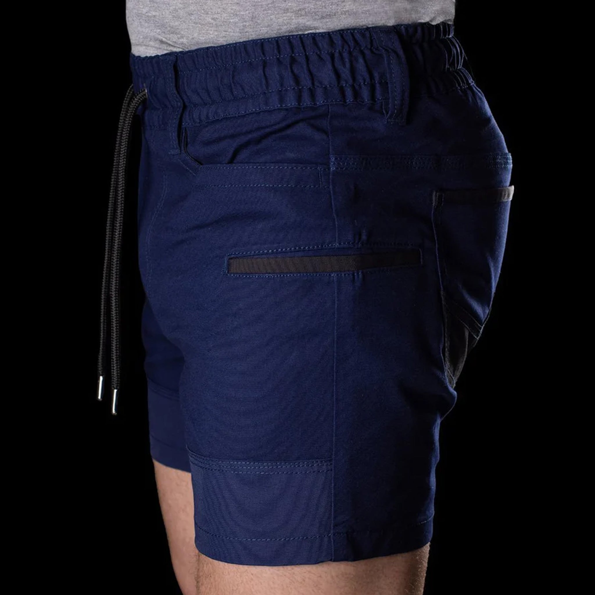 bad saviour pro elastic waist work short shorts in navy