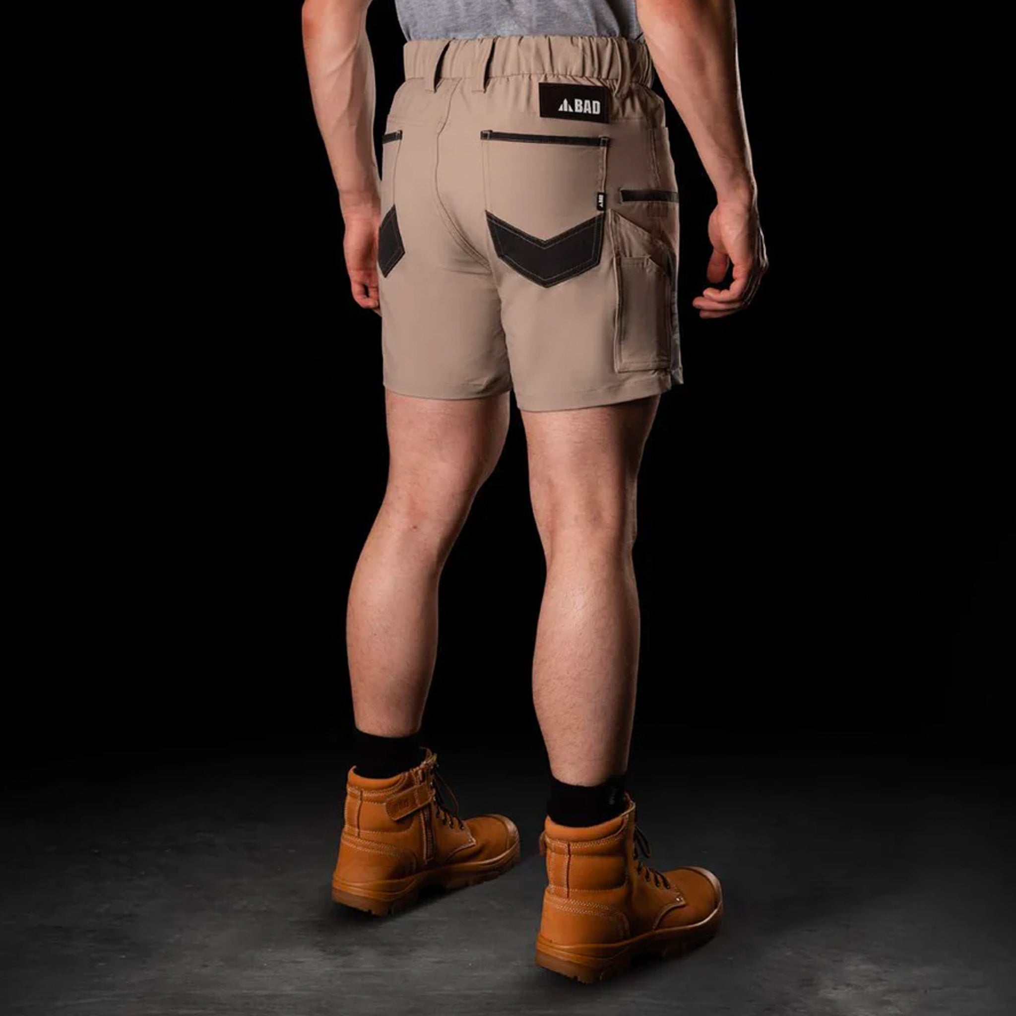 bad next waterproof elastic waist short shorts in khaki