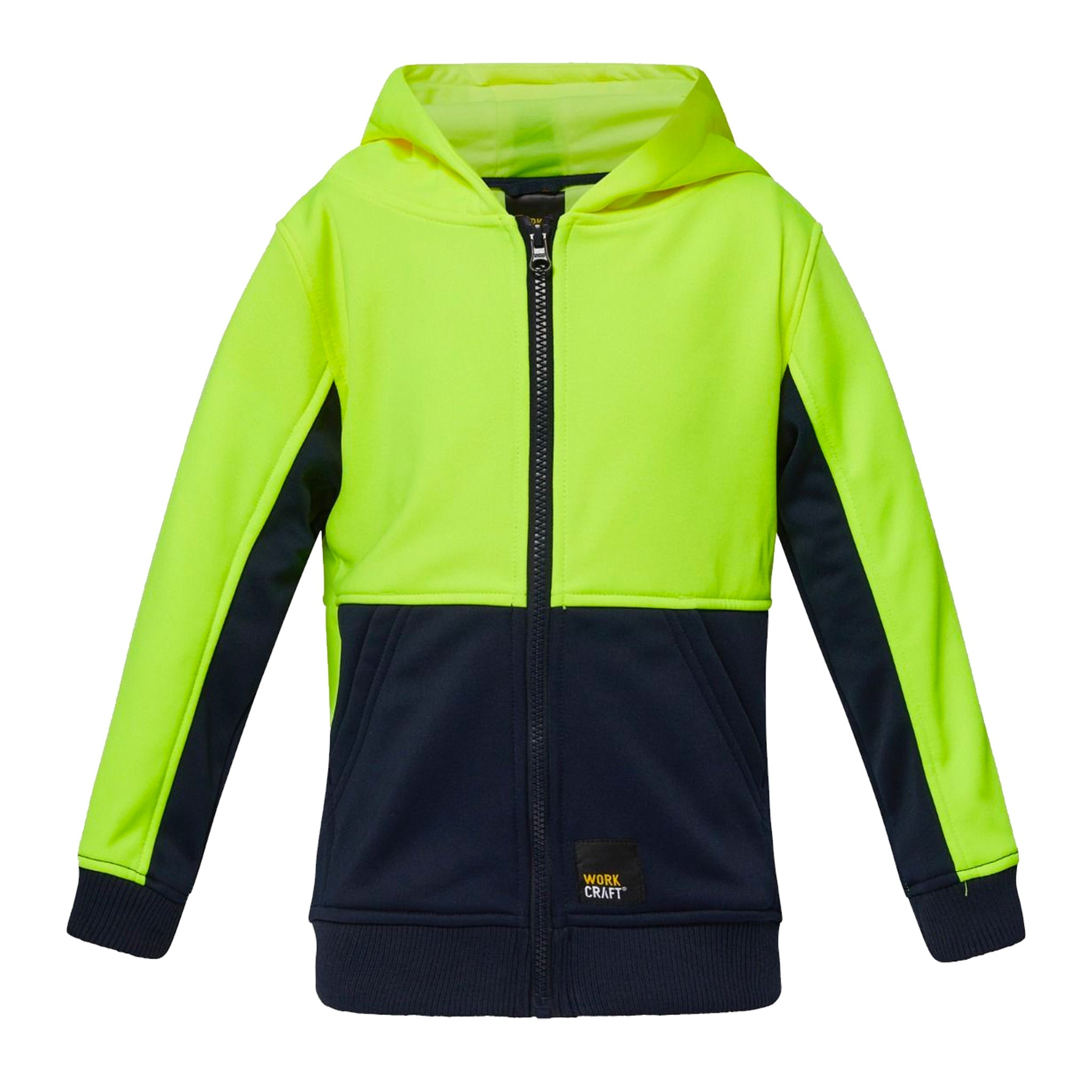 kids hi vis hoodie in navy yellow