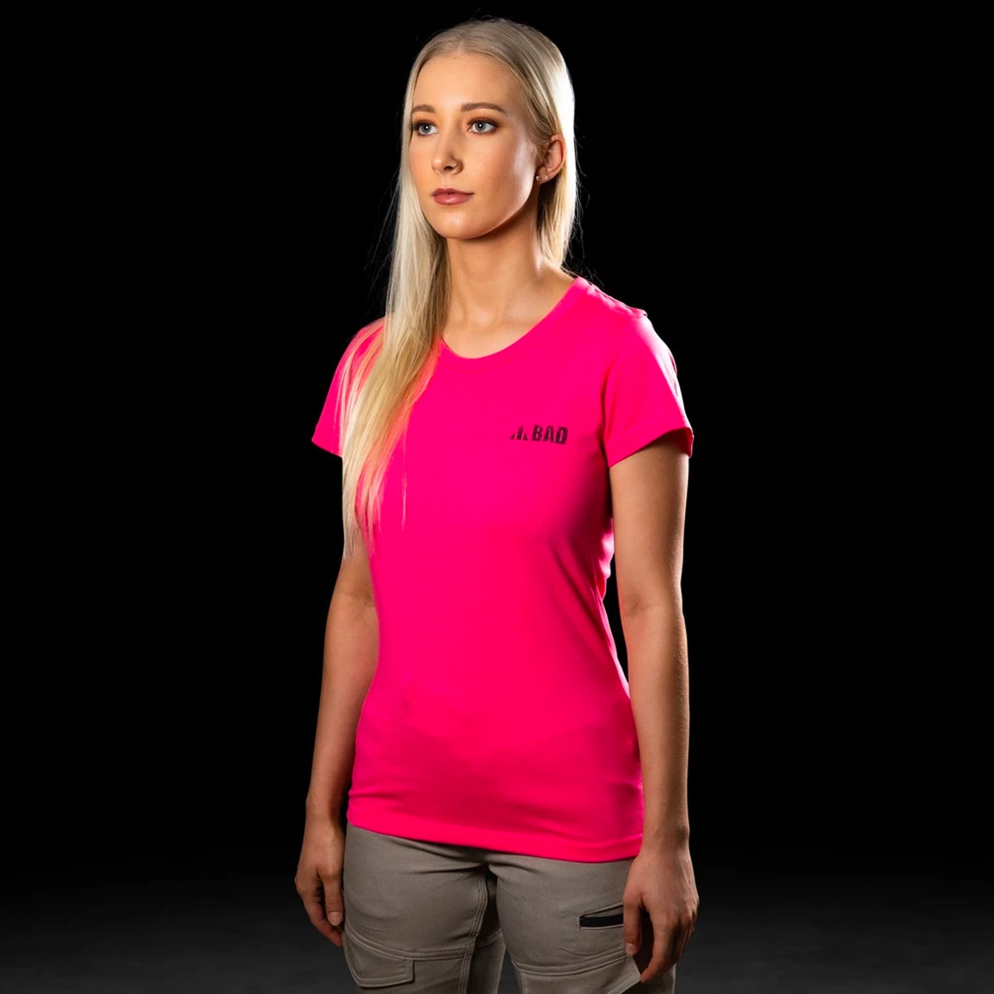 bad workwear ladies short sleeve tshirt in pink