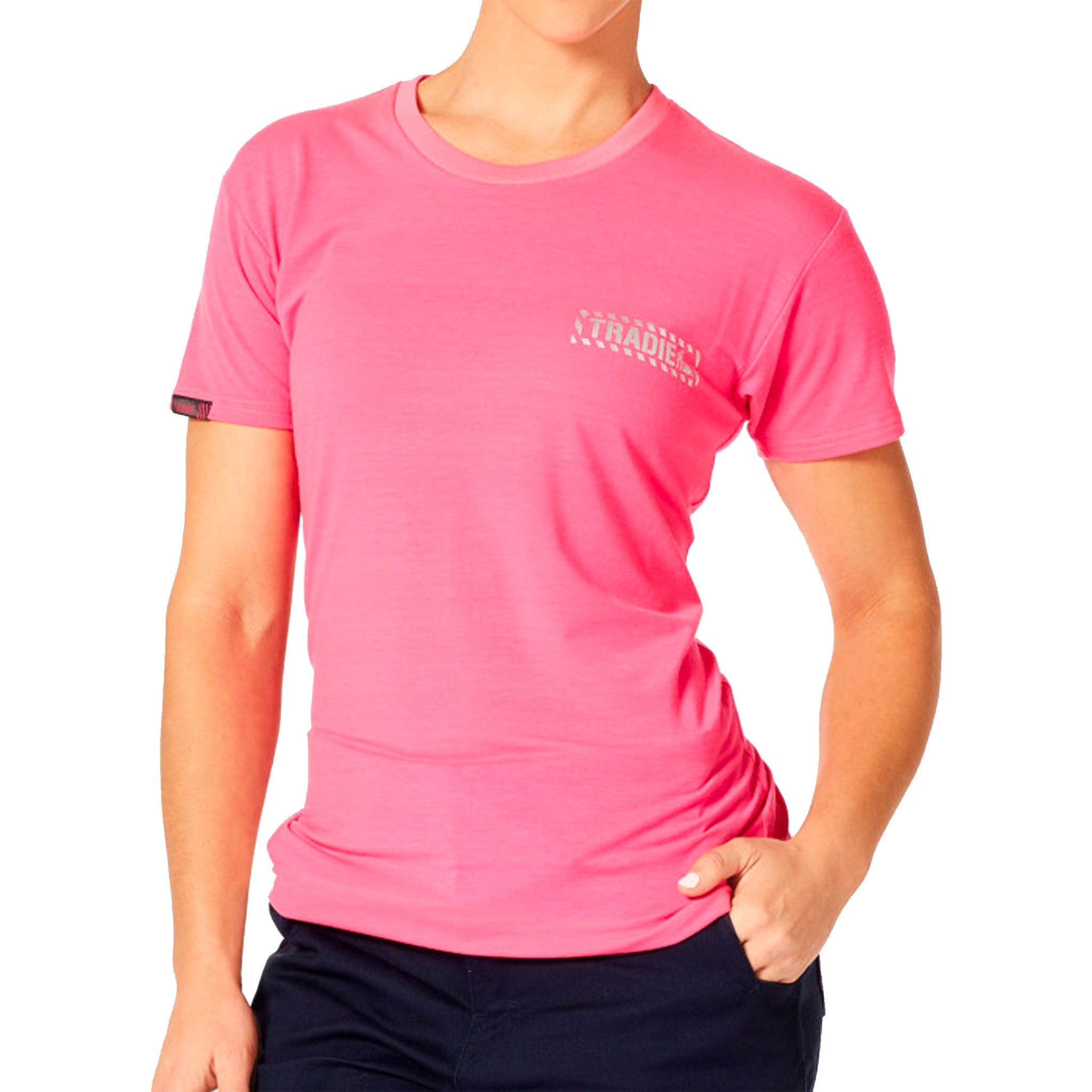 pink tradie ladies hi vis tshirt