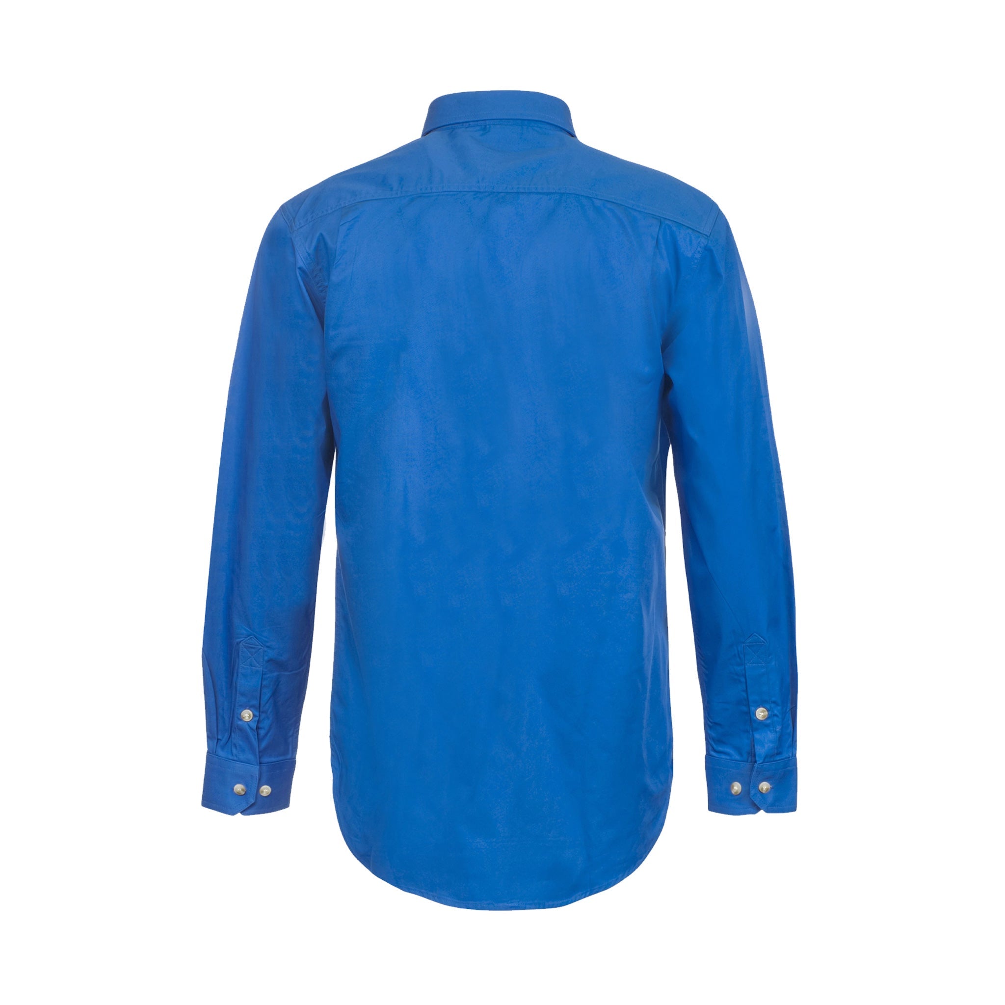 back of lightweight half placket long sleeve shirt in cobalt blue