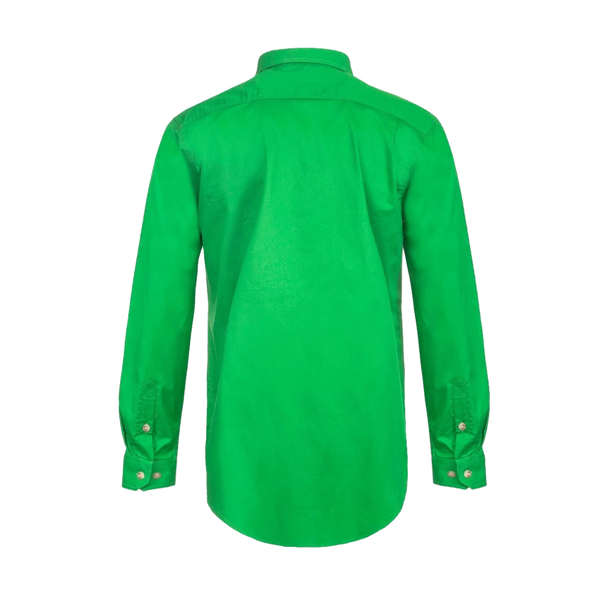 back of lightweight half placket long sleeve shirt in electric green