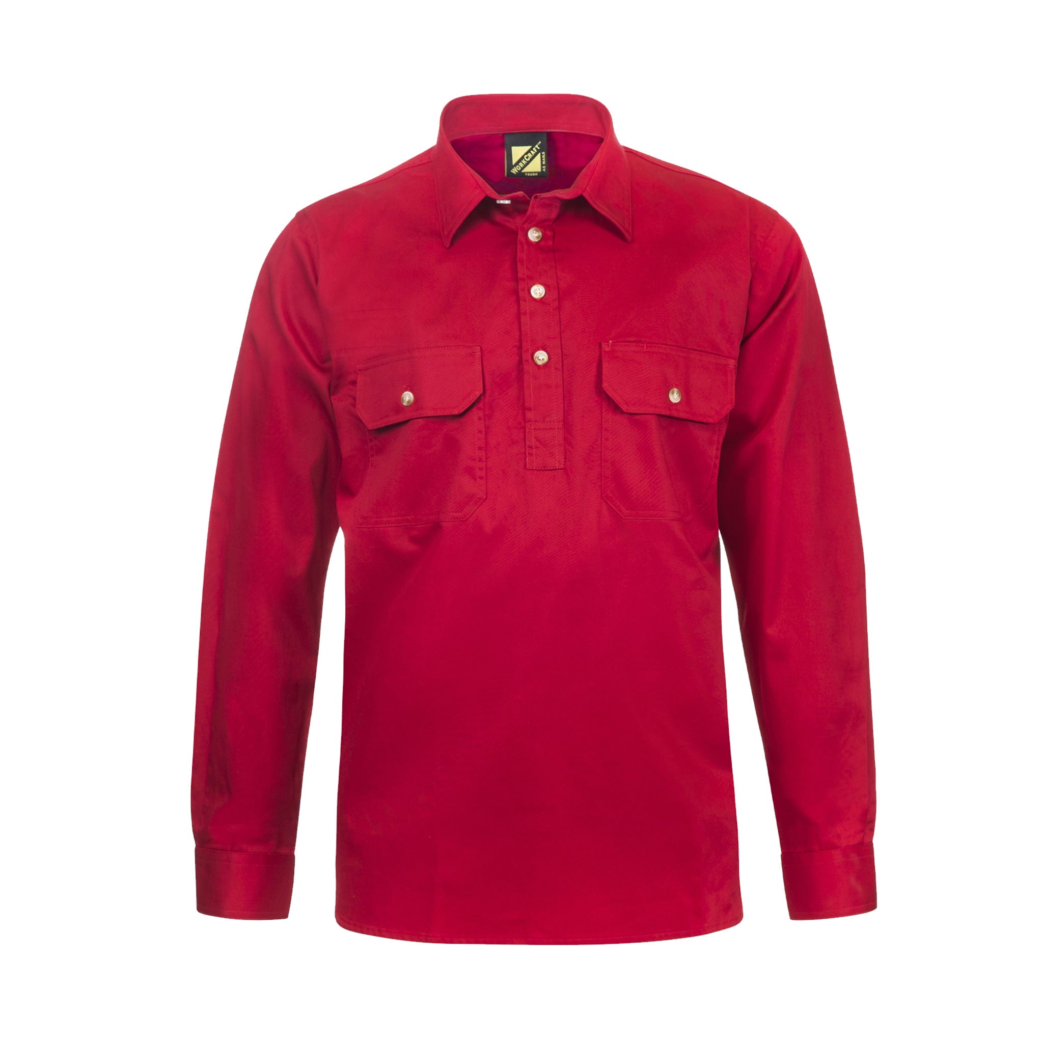 lightweight half placket long sleeve shirt in crimson red