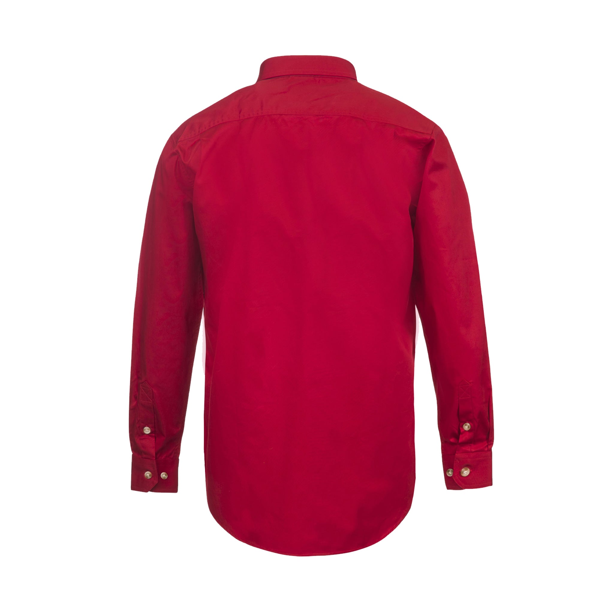 back of lightweight half placket long sleeve shirt in crimson red