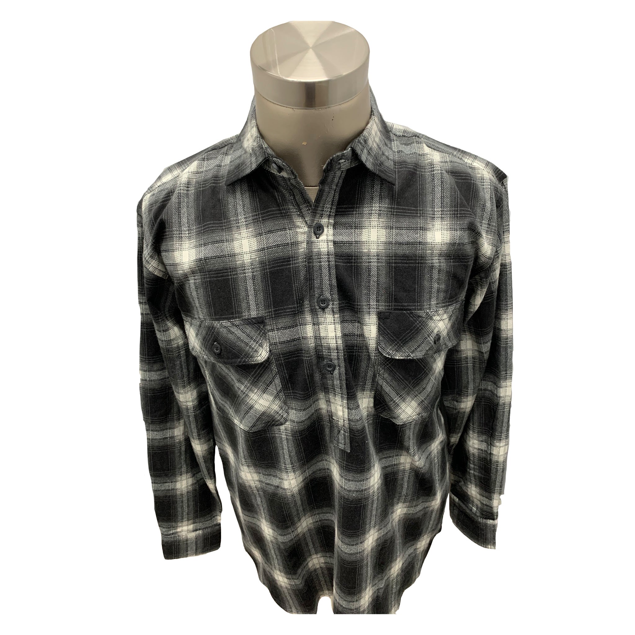 black pure cotton flannelette shirt with half placket front