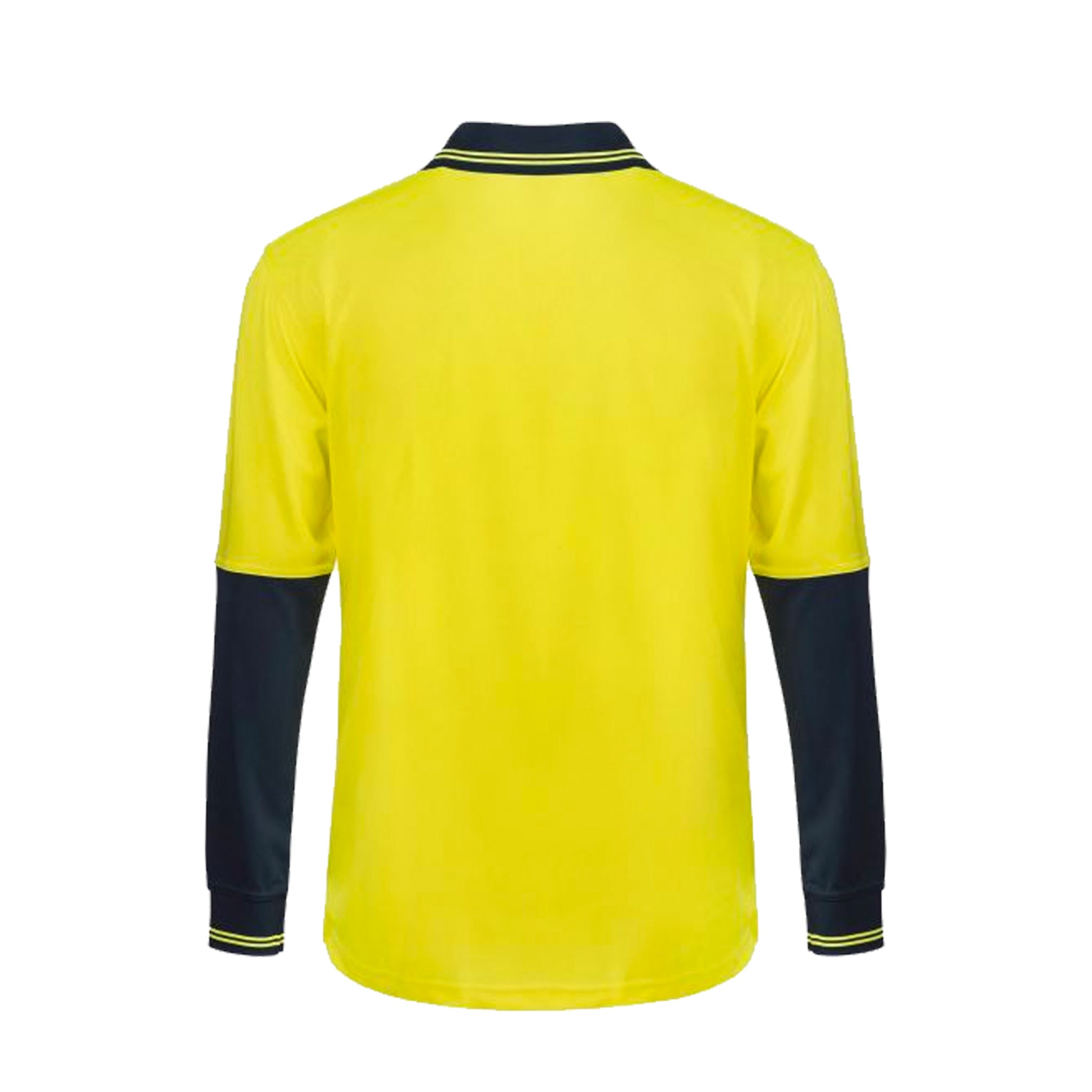 hi vis two tone long sleeve micromesh polo in navy yellow