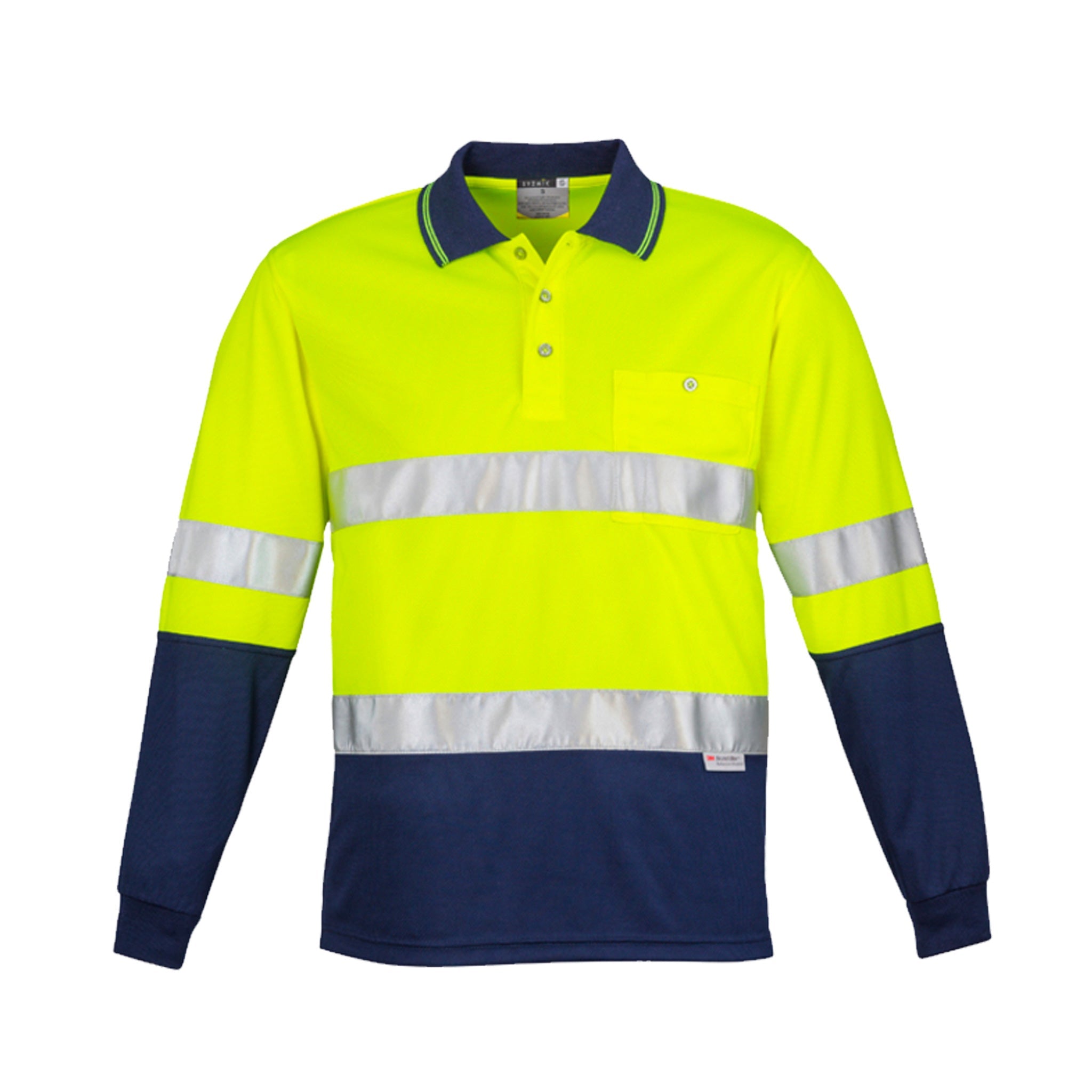 hi vis long sleeve spliced polo hoop taped in yellow navy