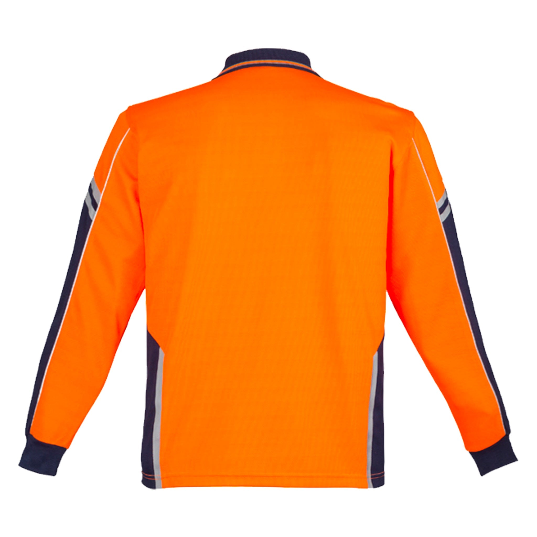 back of squad hi vis long sleeve polo in orange navy