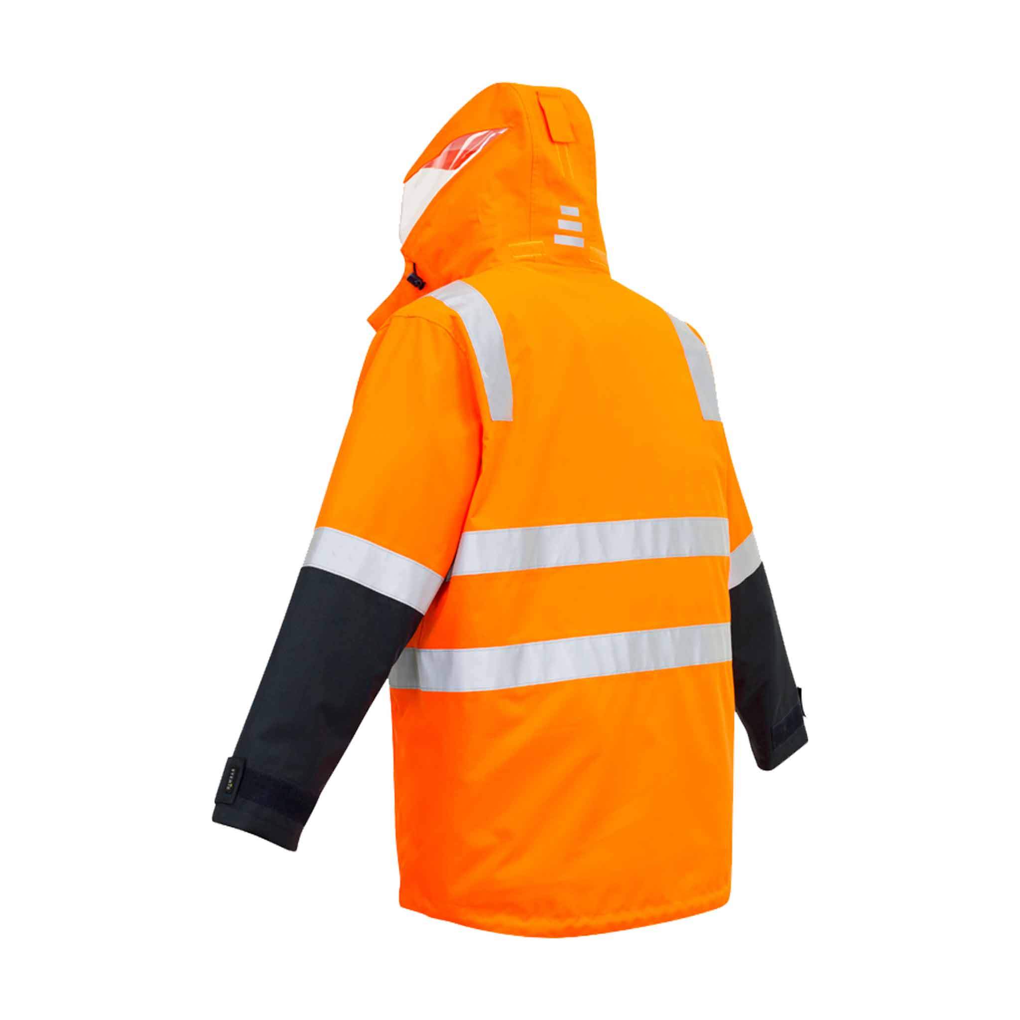 syzmik 4 in 1 waterproof jacket orange navy back view