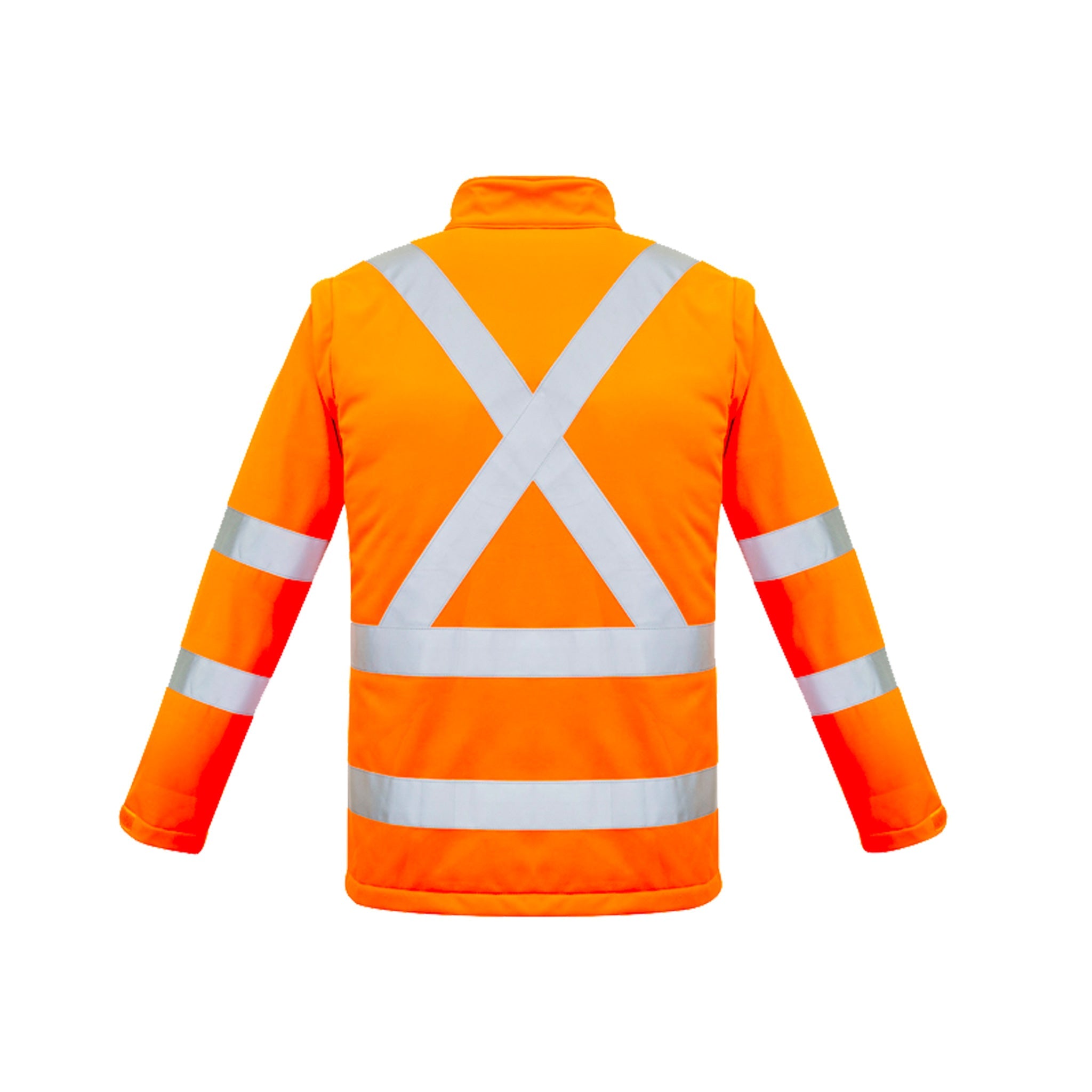 back of orange hi vis 2 in 1 x back soft shell jacket