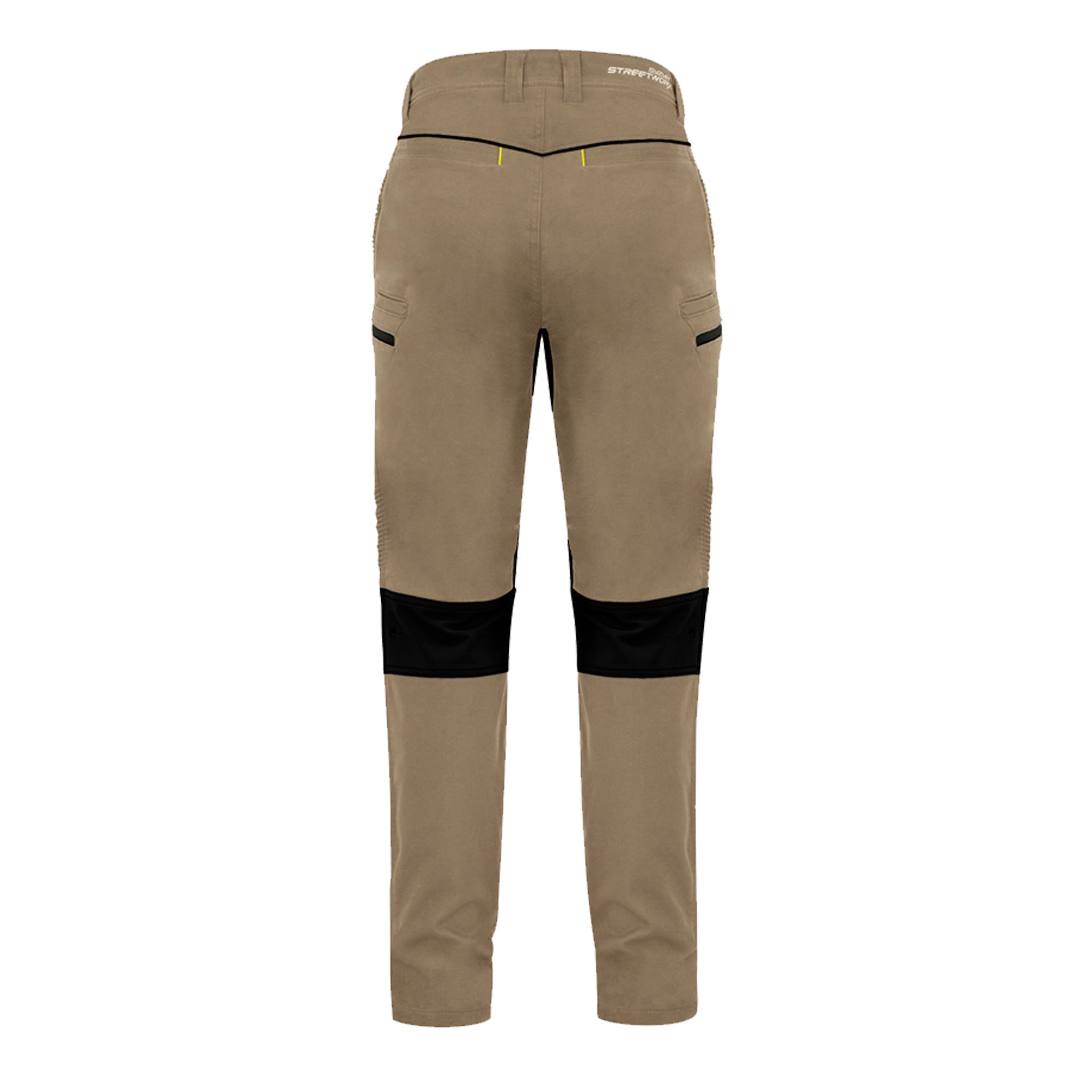 back of streetworx stretch pant non cuffed in khaki