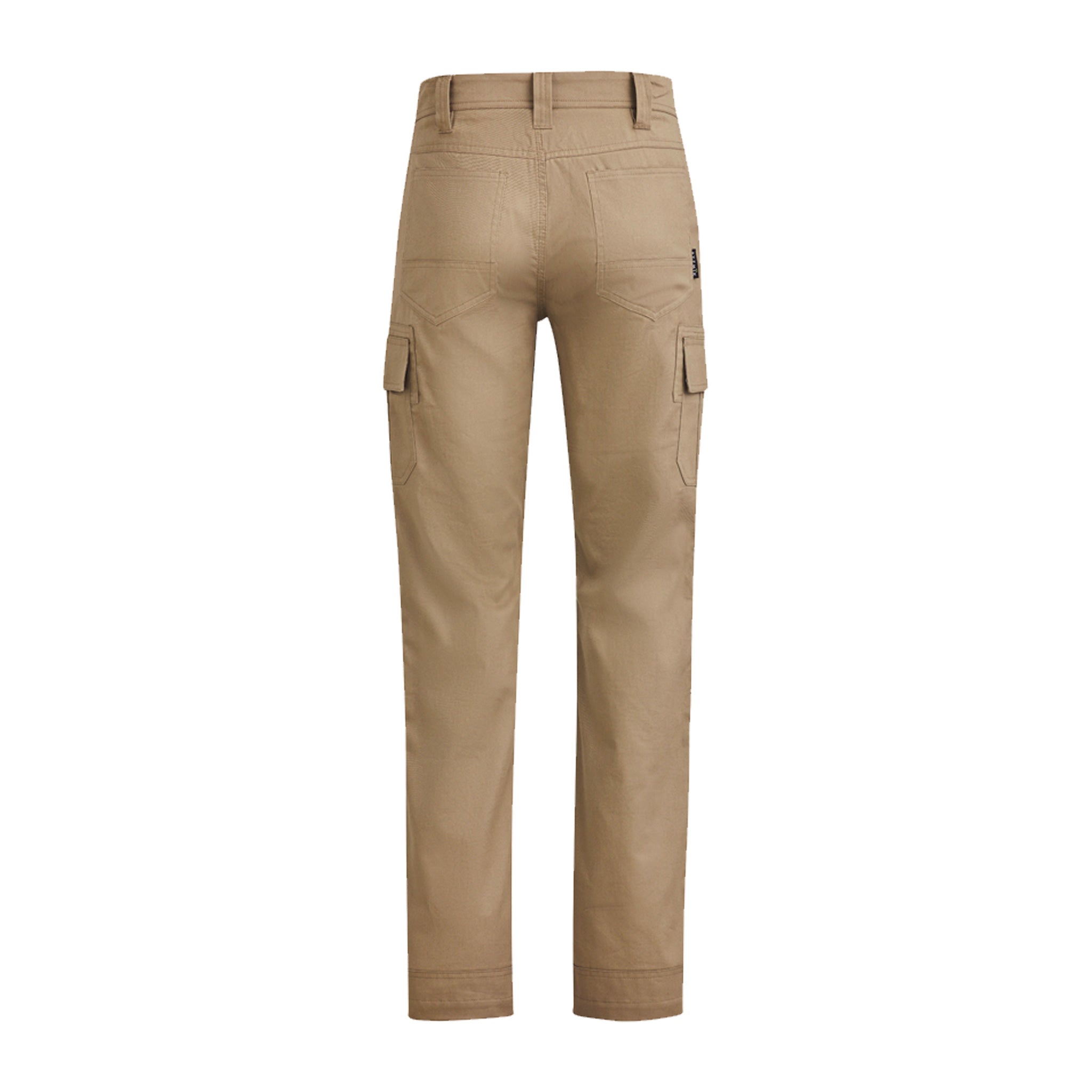 back of lightweight drill cargo pant in khaki