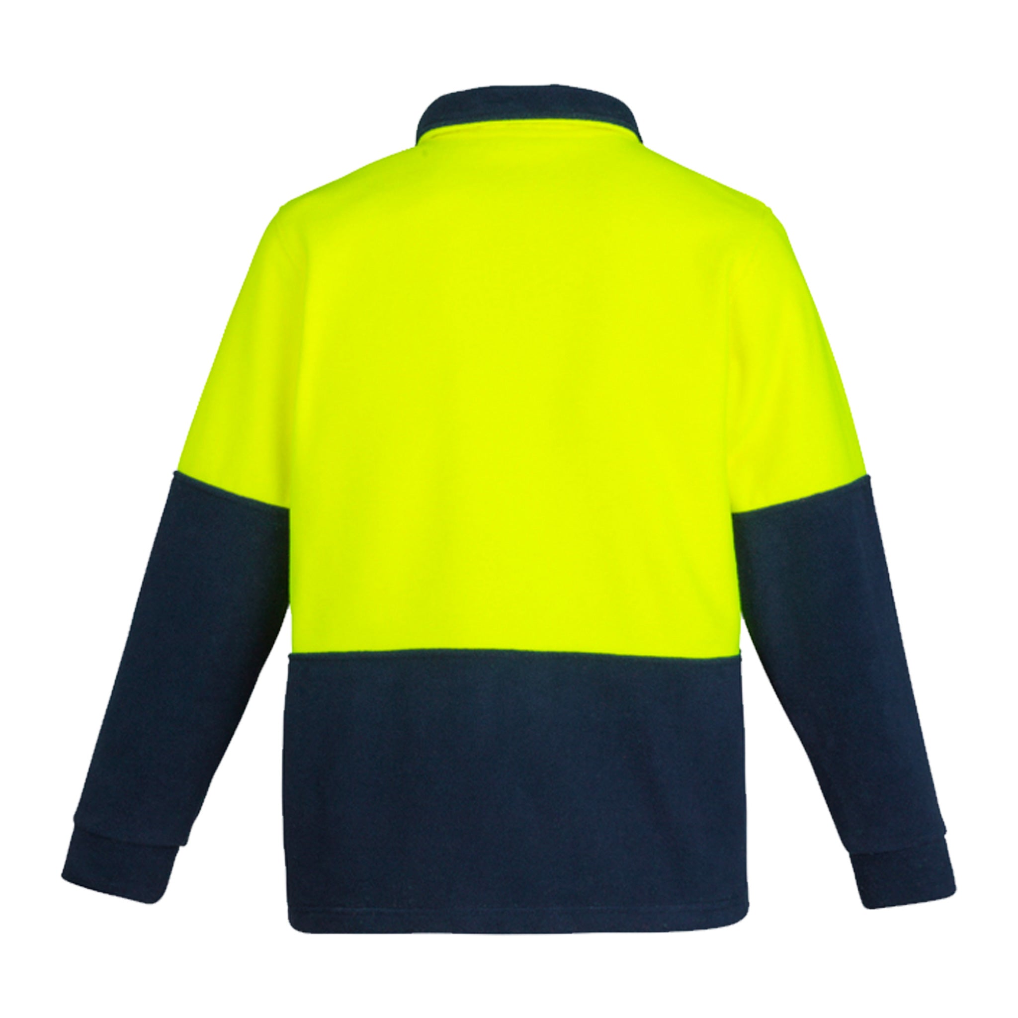 syzmik back of unisex fleece jumper in yellow navy