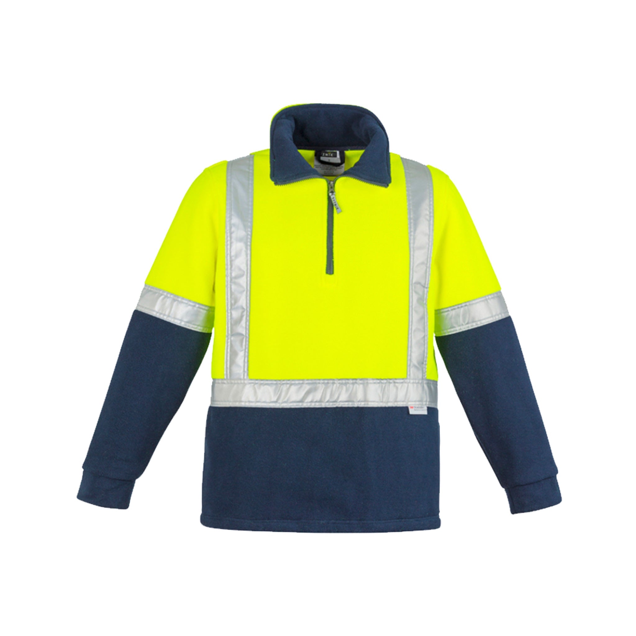 yellow navy hi vis fleece jumper with shoulder tape