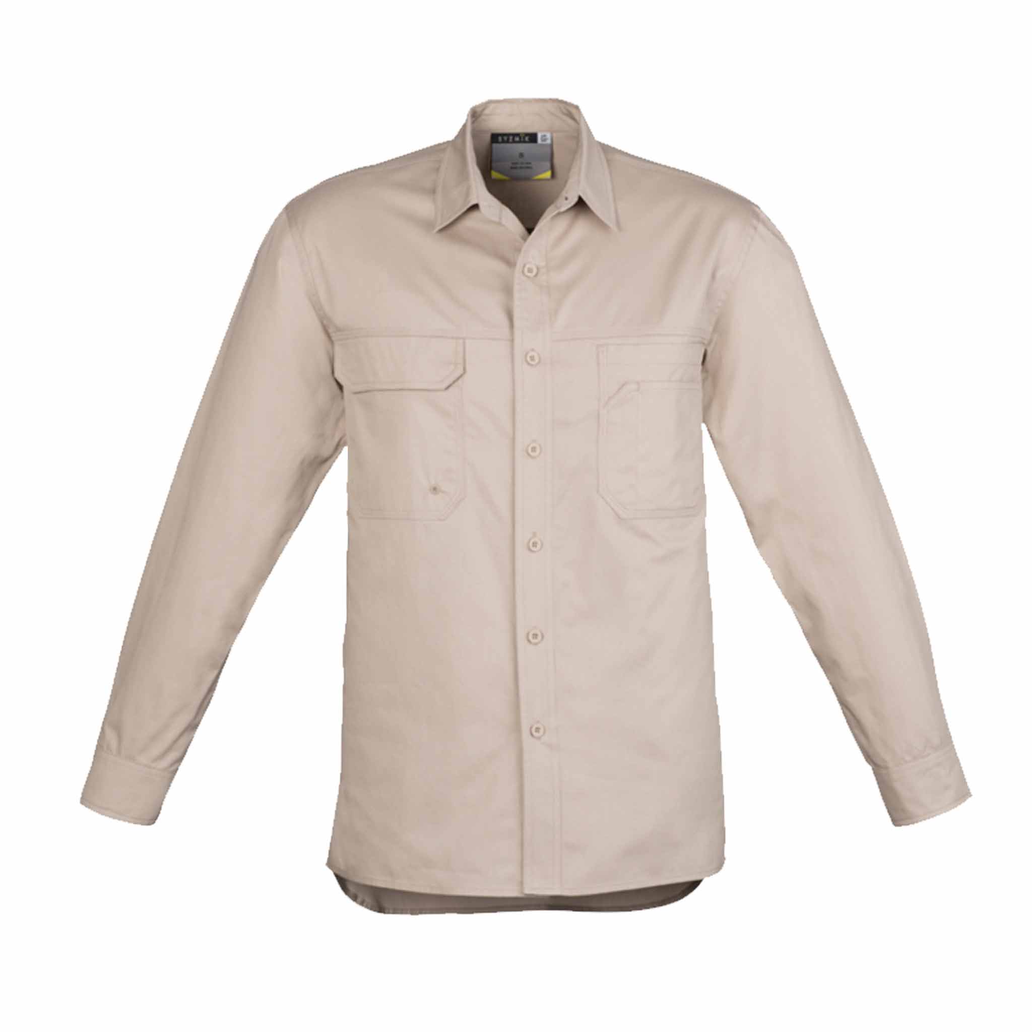 SYZMIK MENS LIGHTWEIGHT TRADIE SHIRT - LONG SLEEVE - ZW121 SAND