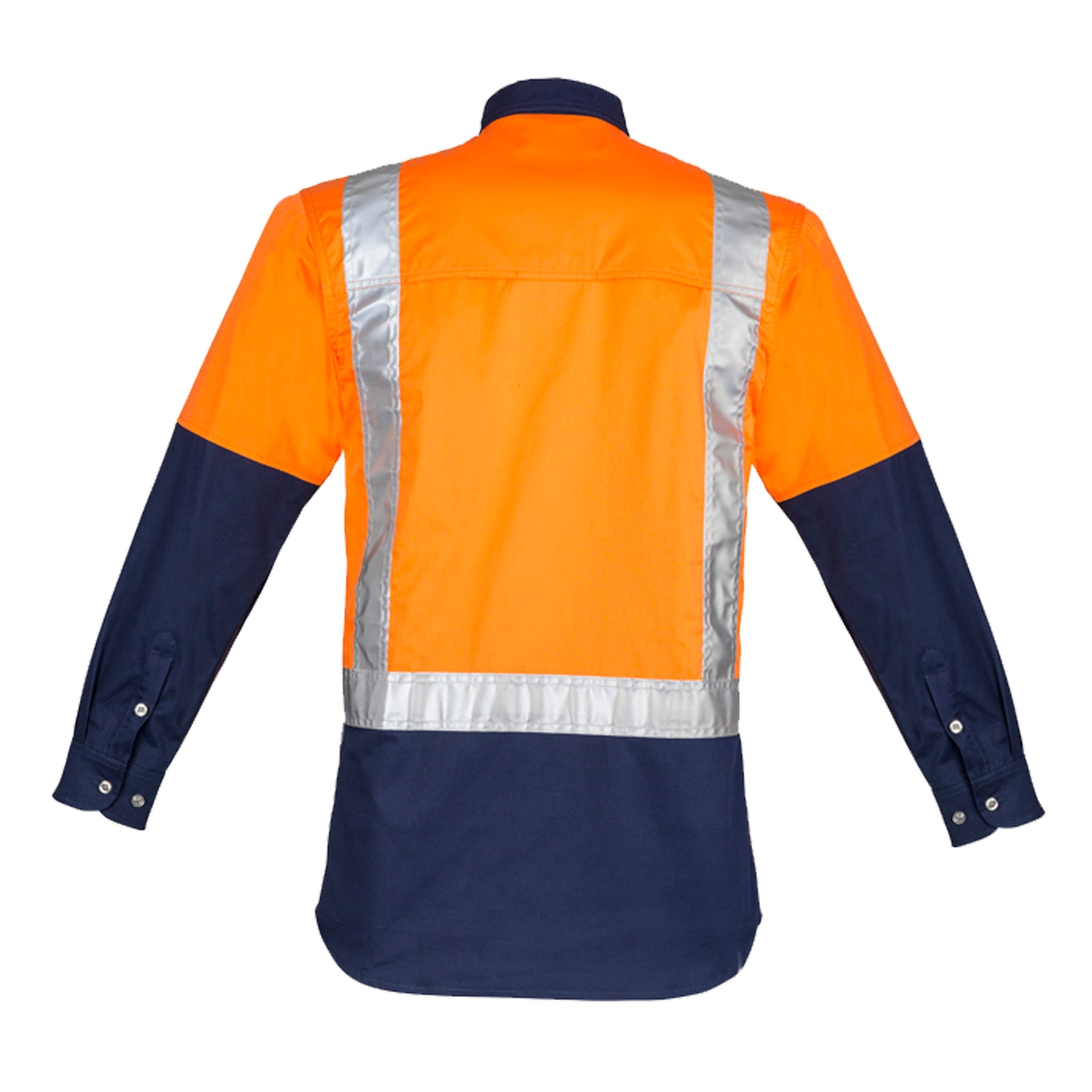 hi vis shoulder taped spliced industrial shirt in orange navy