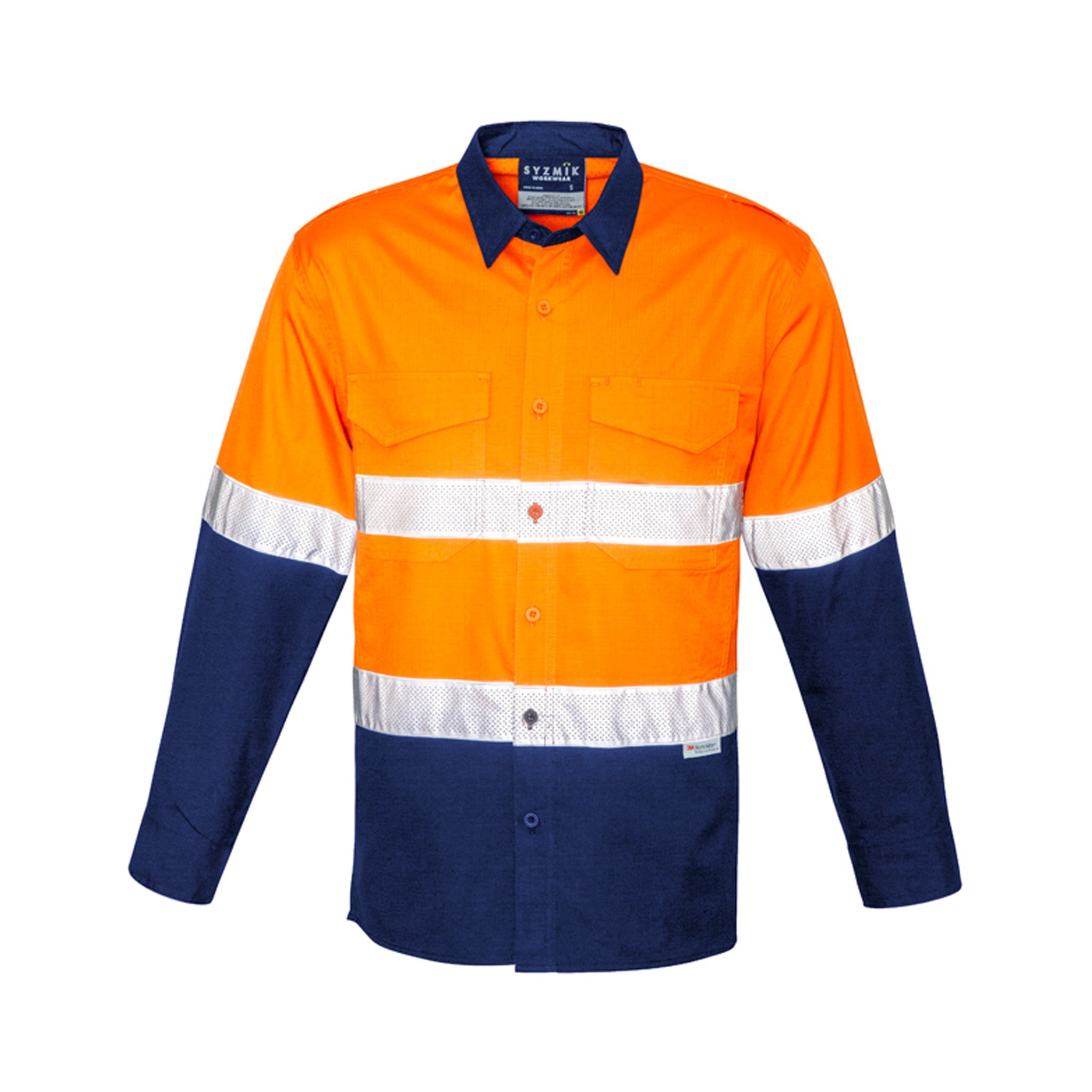 hi vis long sleeve hoop taped spliced rugged shirt in orange navy