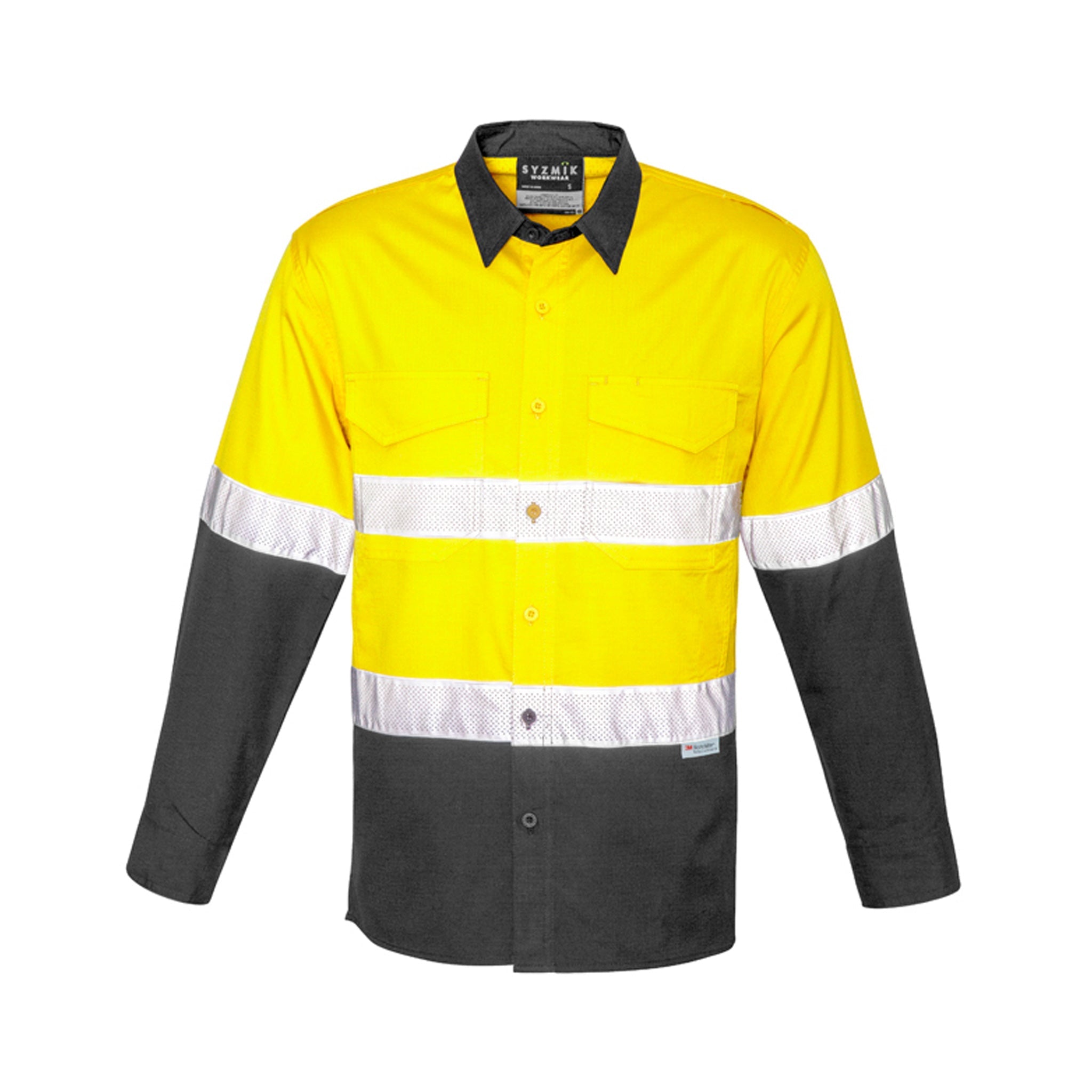 hi vis long sleeve hoop taped spliced rugged shirt in yellow charcoal