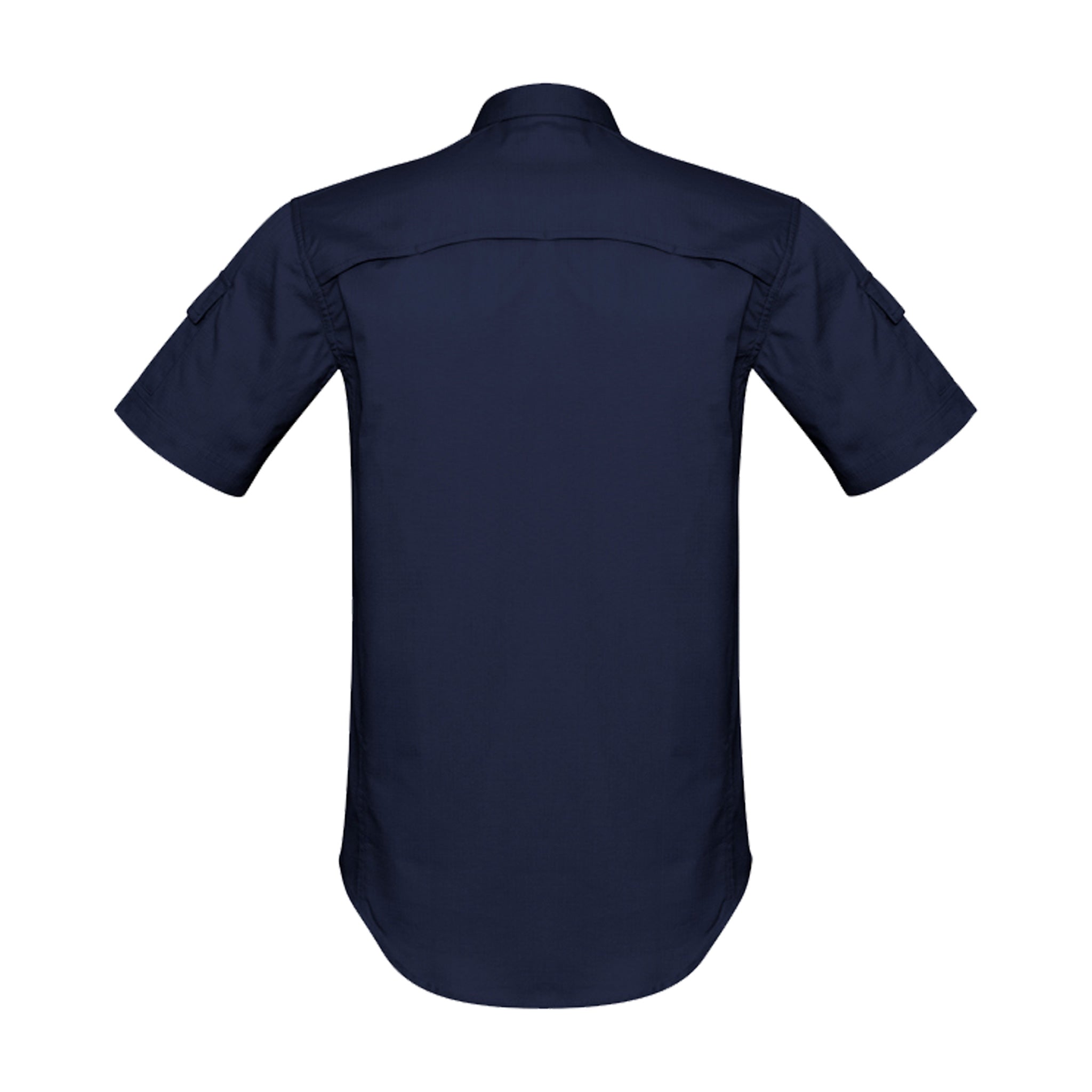 back of mens rugged cooling short sleeve shirt in navy