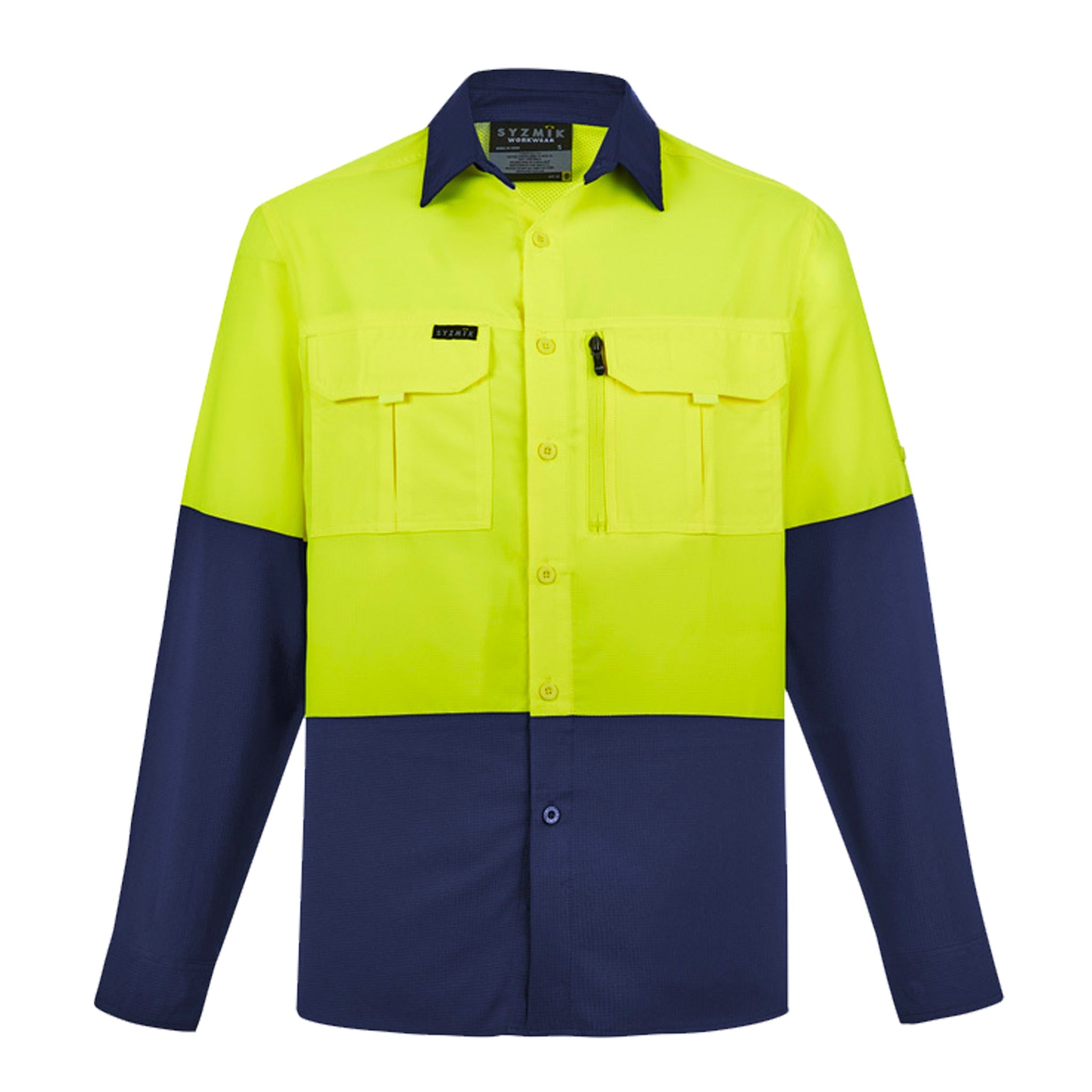 syzmik hi vis outdoor long sleeve shirt in yellow navy