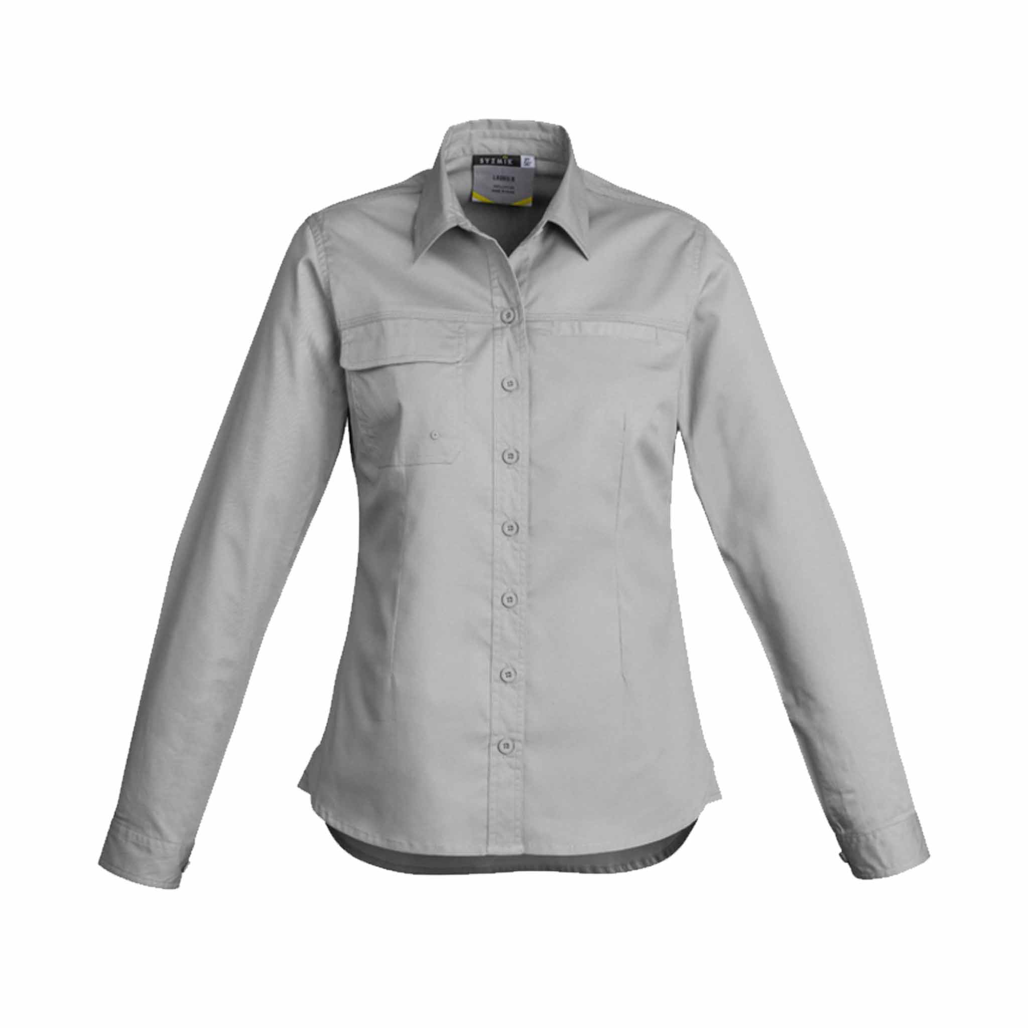 SYZMIK WOMENS LIGHTWEIGHT TRADIE SHIRT - LONG SLEEVE - ZWL121 GREY