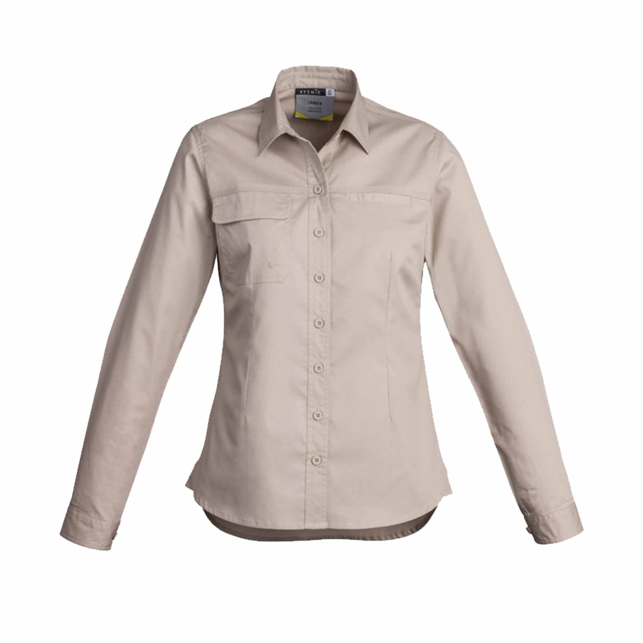 SYZMIK WOMENS LIGHTWEIGHT TRADIE SHIRT - LONG SLEEVE - ZWL121 SAND