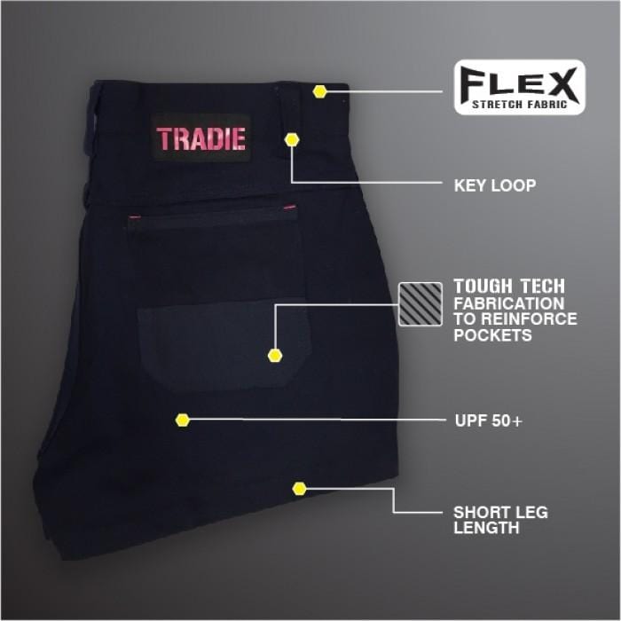 tradie ladies flex mid short in navy