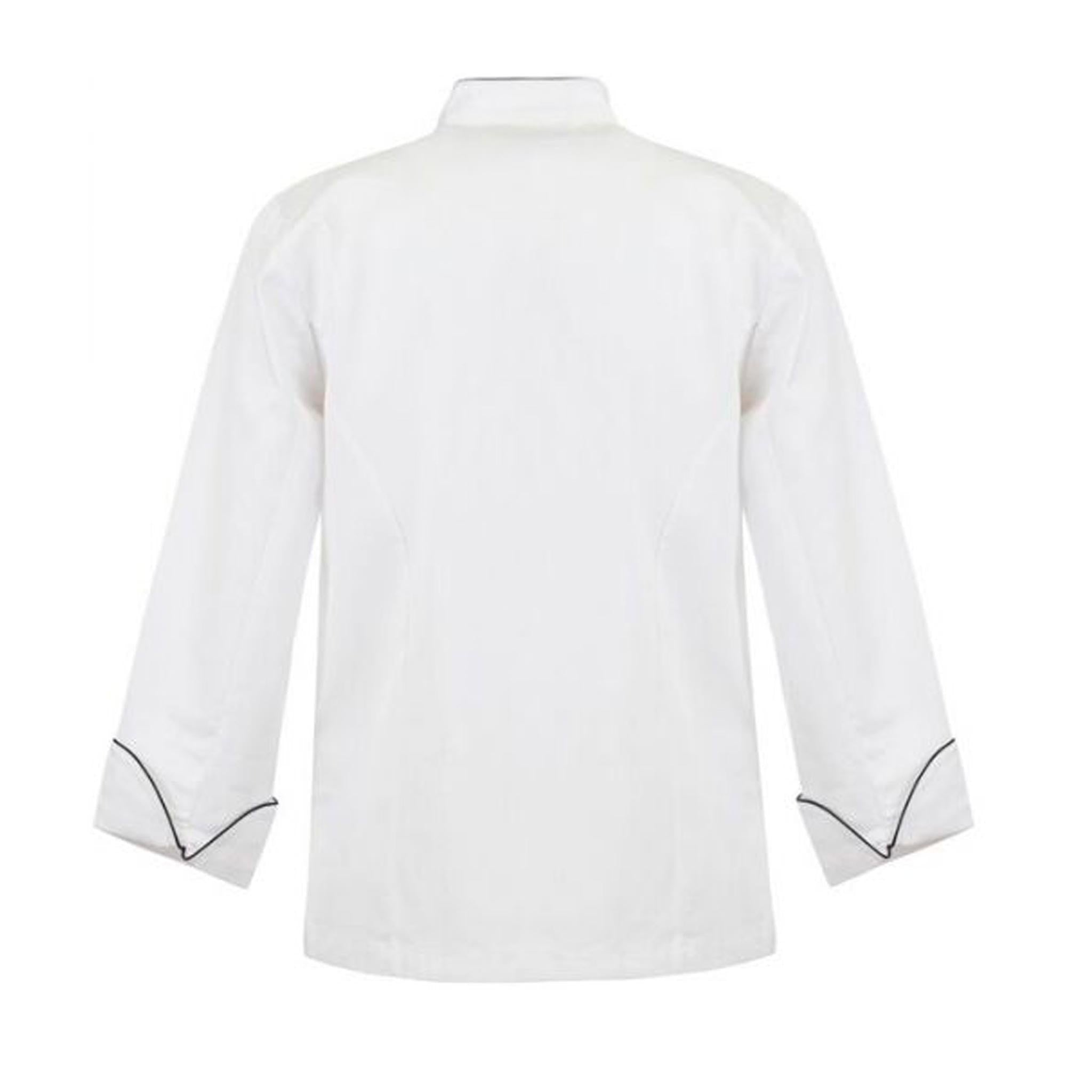 white long sleeve executive chefs jacket with piping back view