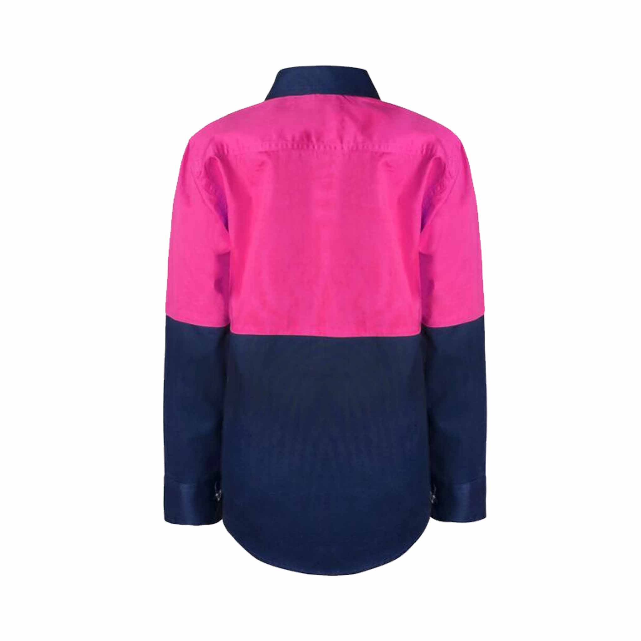 kids navy pink hi vis long sleeve shirt back view